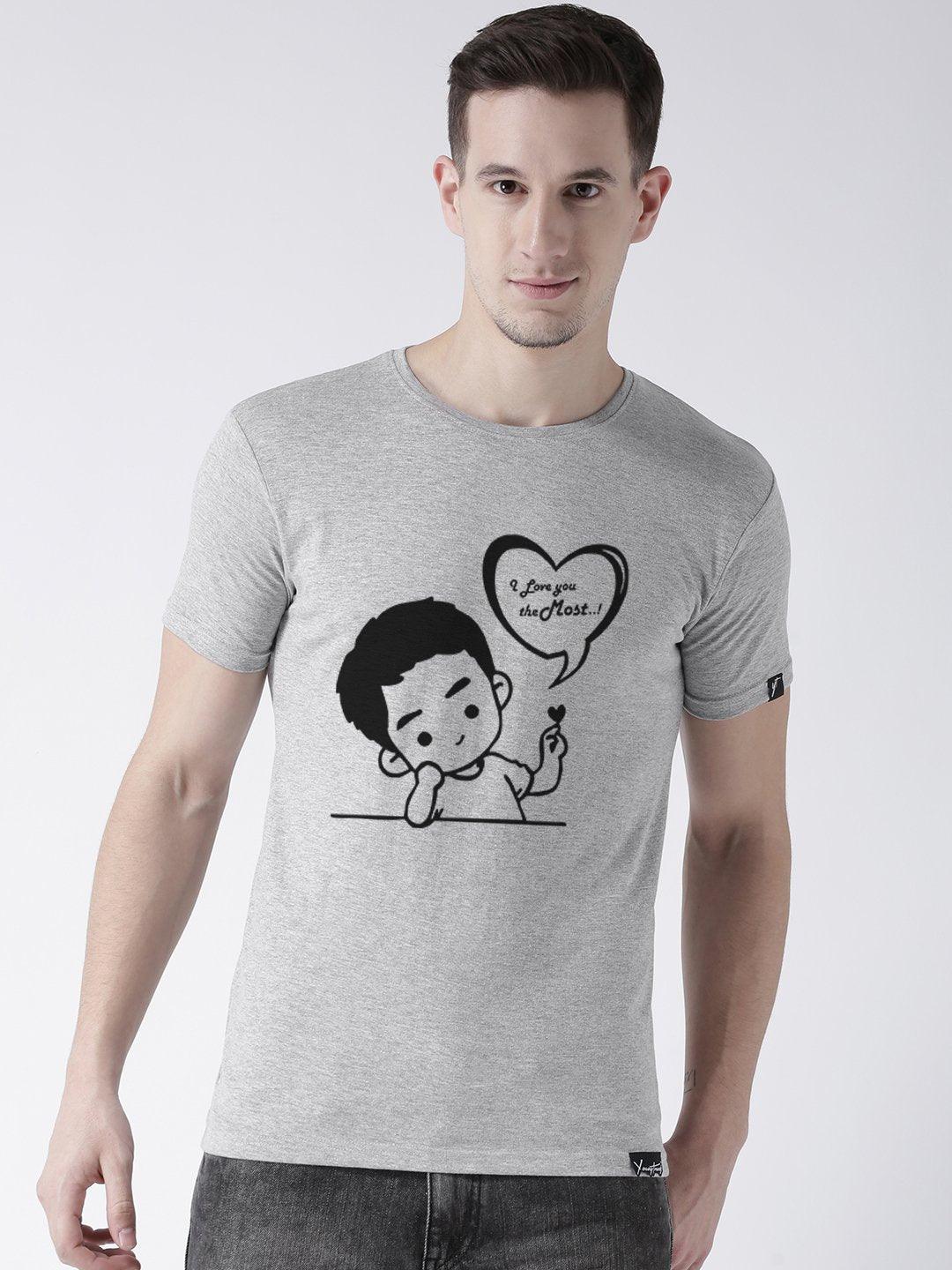 Love you Printed Grey(Men) White(Women) Color Printed Couple Tshirts - Young Trendz