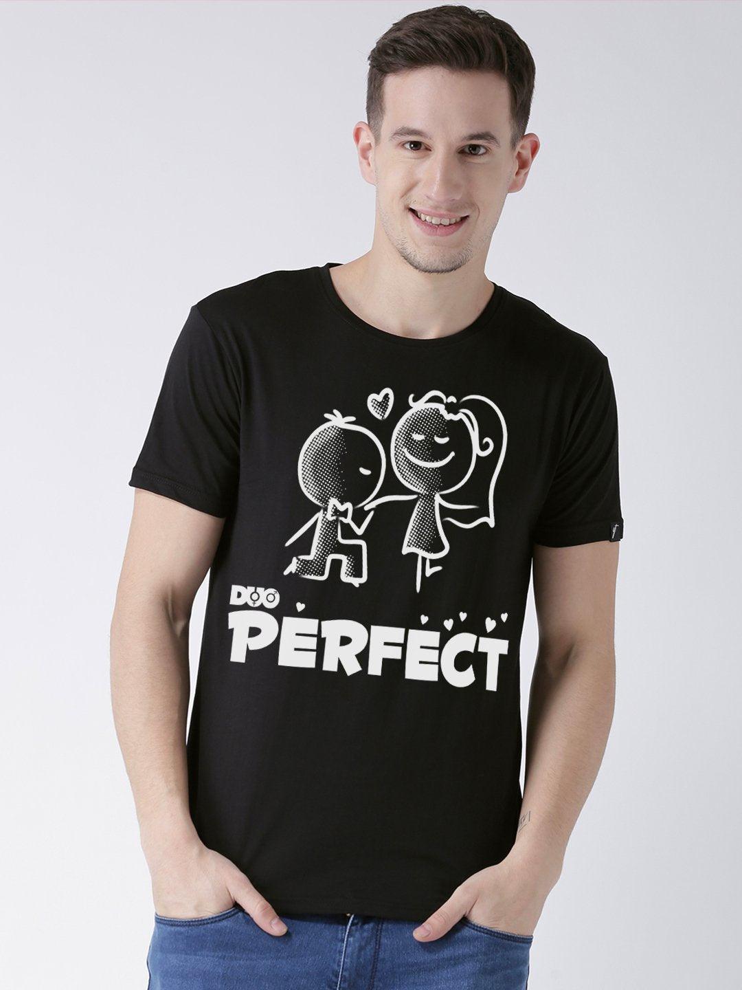 Perfect Printed Half Sleeve Black(Men) red(Women) Color Printed Couple Tshirts - Young Trendz