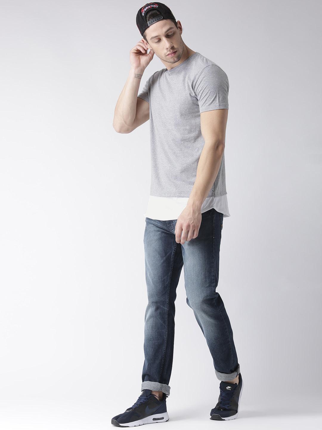 Mens Halfsleeve Layer Round hem Combo Solid Tshirts - Young Trendz