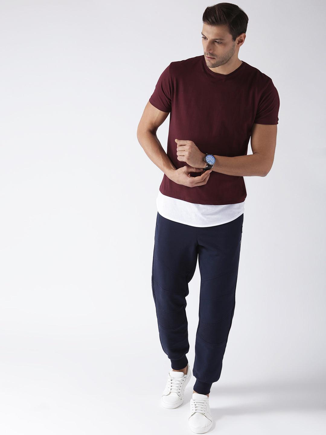 Mens Halfsleeve Layer Round hem Combo Solid Tshirts - Young Trendz