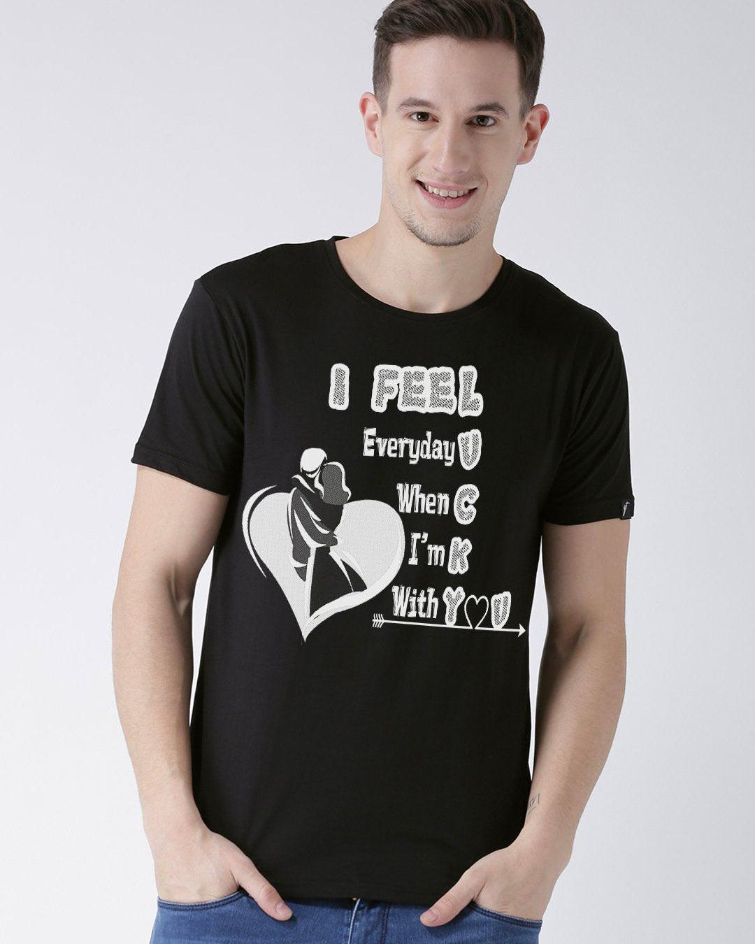 DUO-Lucky Printed Half Sleeve Black(Men) red(Women) Color Couple Tshirts - Young Trendz