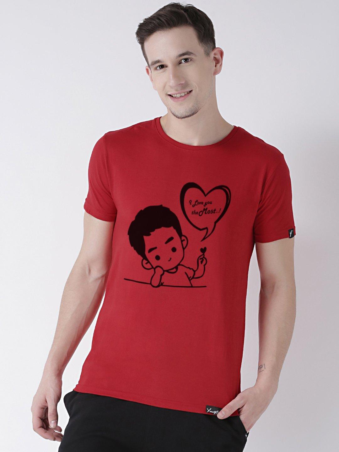 Love you Printed Red(Men) Grey(Women) Color Printed Couple Tshirts - Young Trendz
