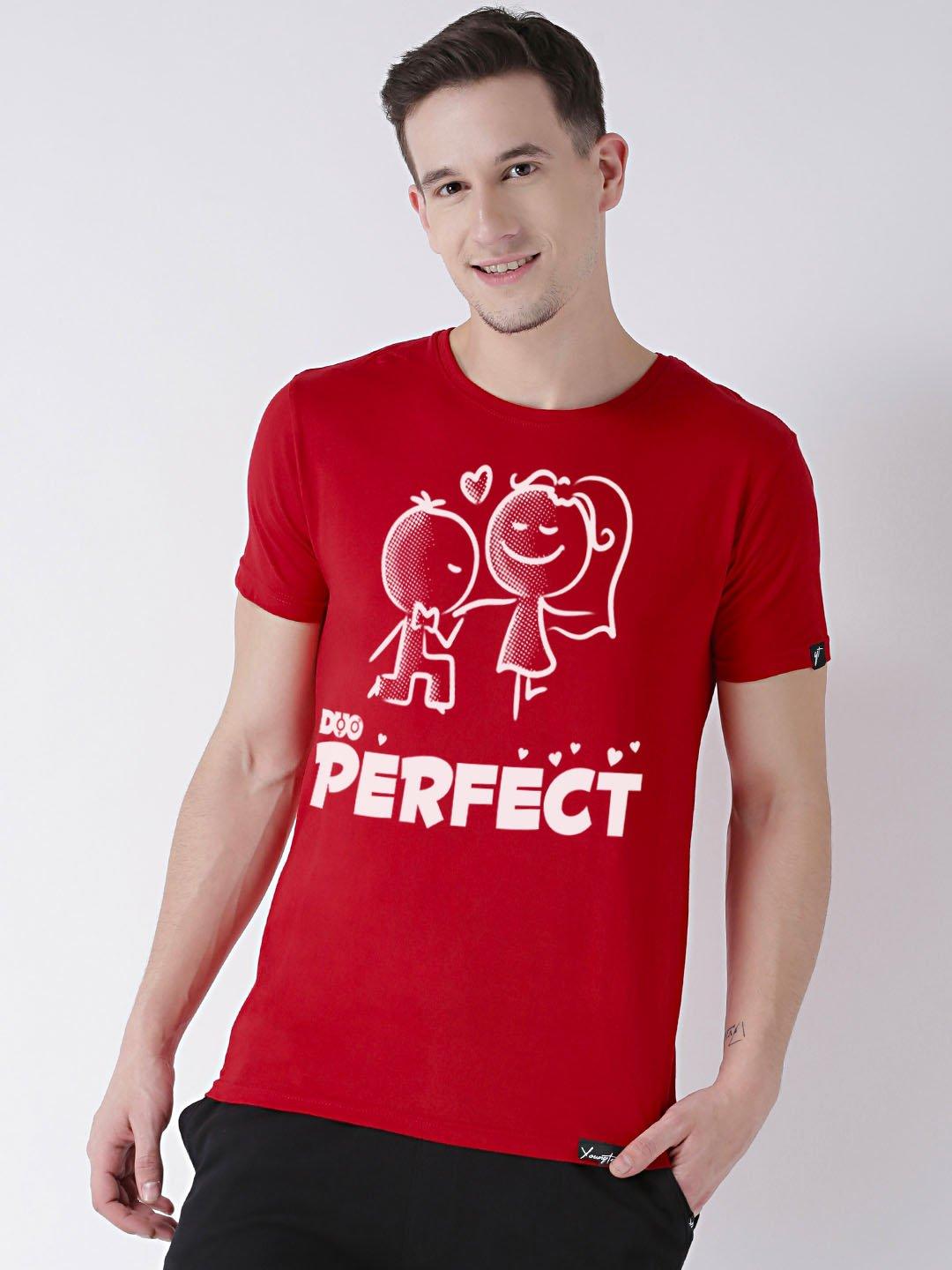 Half Sleeve Red(Men) Grey(Women) Color Printed Couple Tshirts - Young Trendz