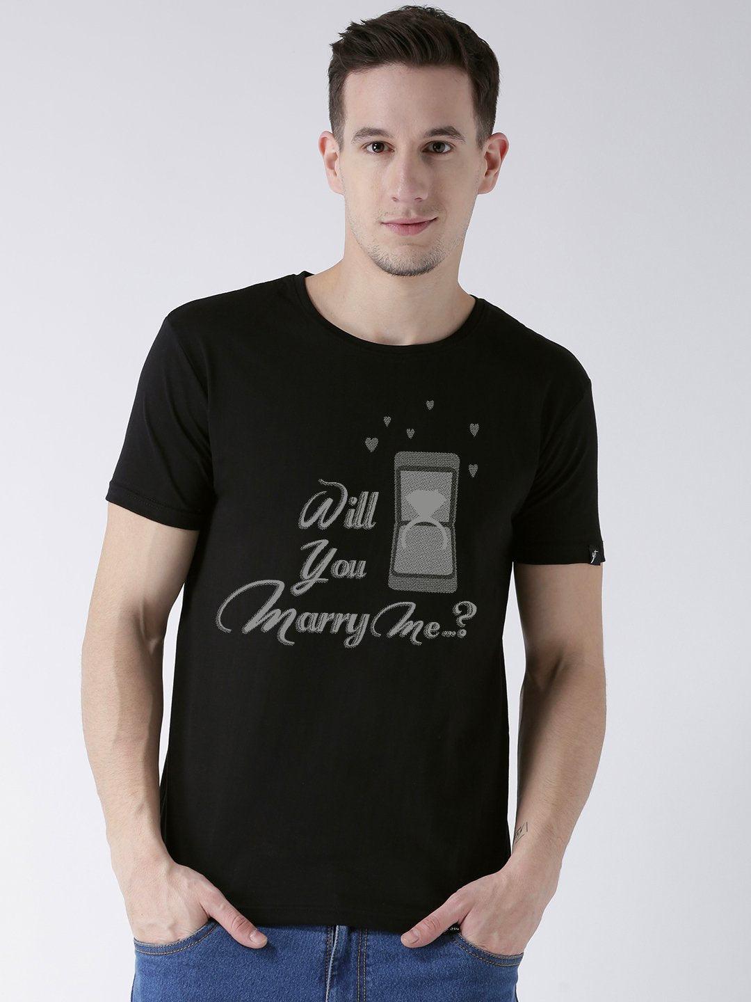 Marry me Printed Black Color Couple Tshirts - Young Trendz