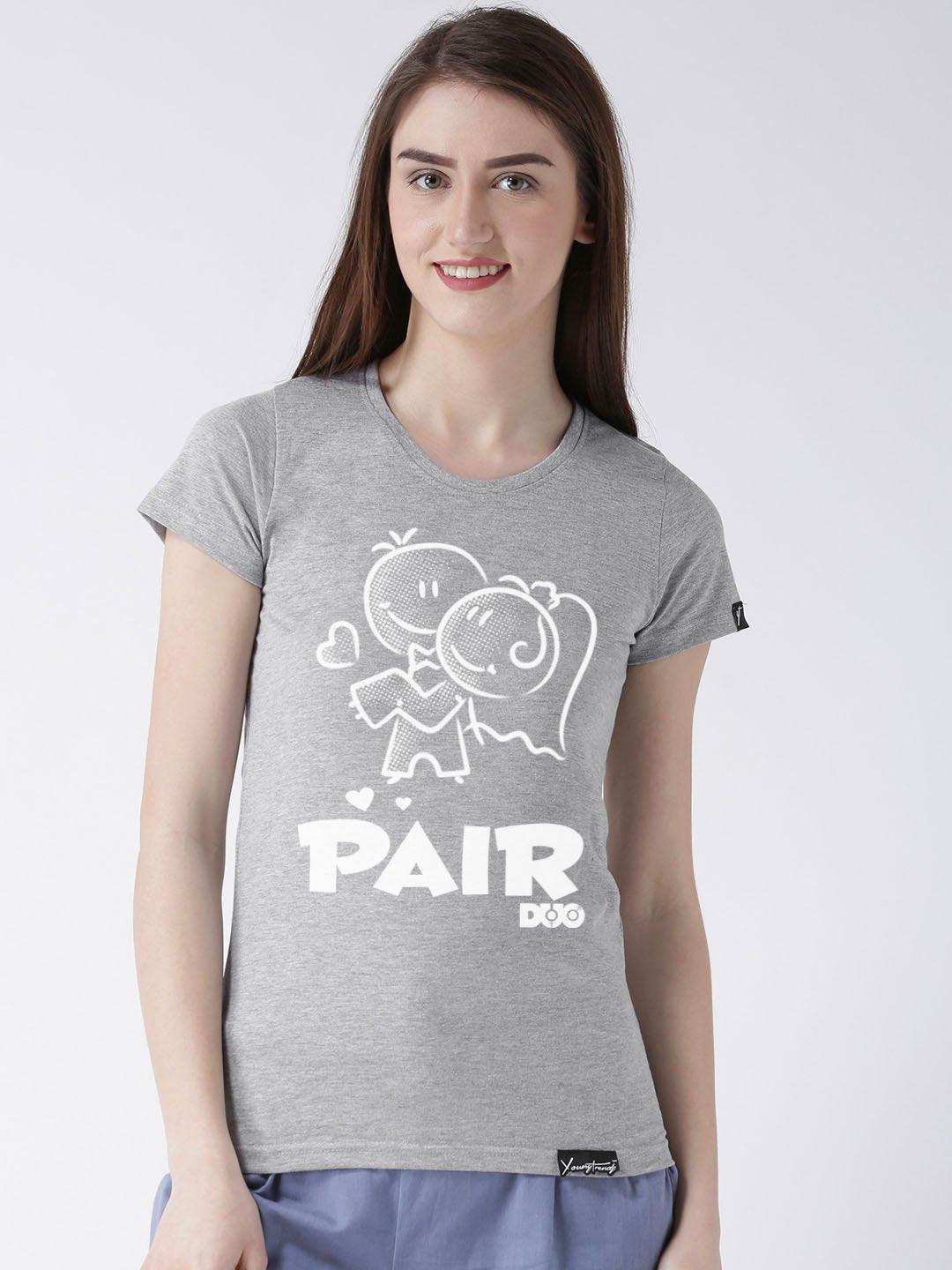 Half Sleeve Red(Men) Grey(Women) Color Printed Couple Tshirts - Young Trendz