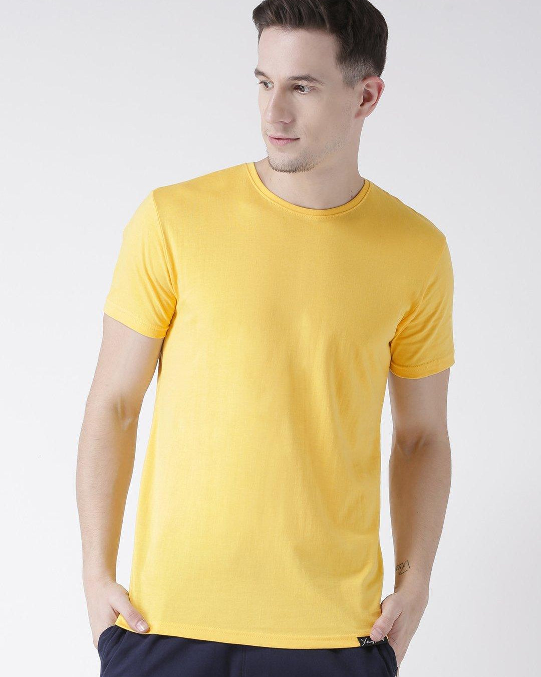 DUO-Half Sleeve Yellow Color Plain Couple Tshirts - Young Trendz