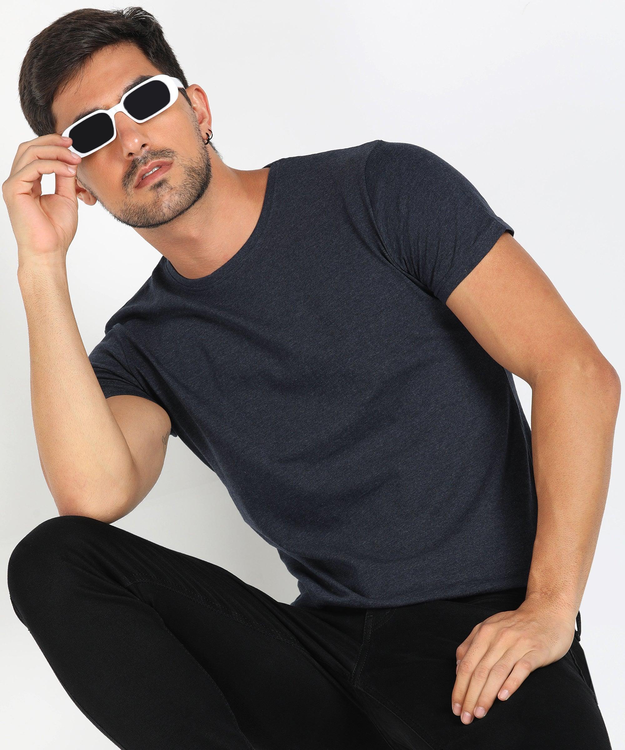 Young Trendz Men Halfsleeve Solid Tshirt (Navy) - Young Trendz