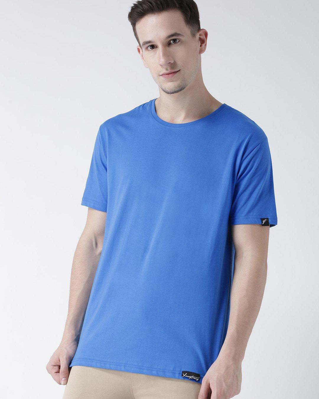 DUO-Half Sleeve Skyblue Color Plain Couple Tshirts - Young Trendz