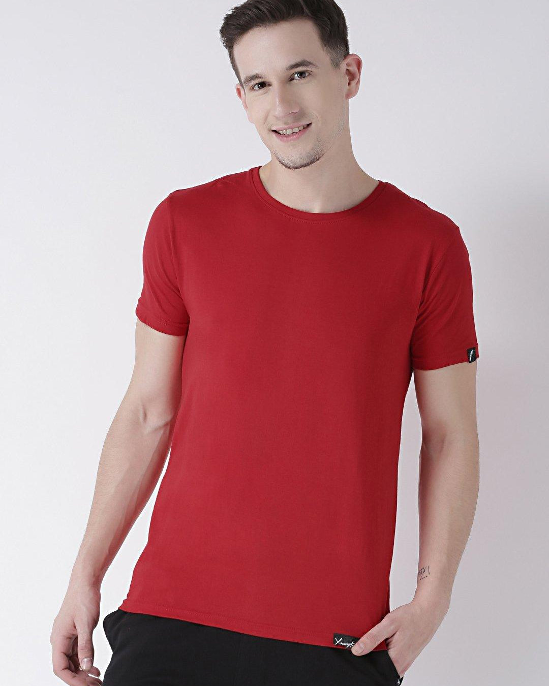 DUO-Half Sleeve Red(Men) Grey(Women) Color Plain Couple Tshirts - Young Trendz