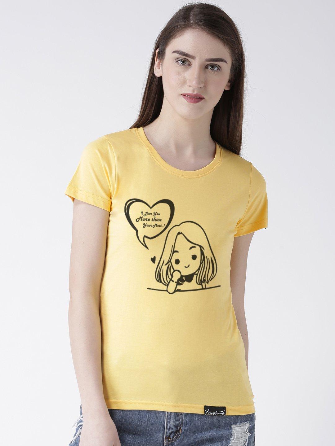 Love you Printed Yellow Color Couple Tshirts - Young Trendz