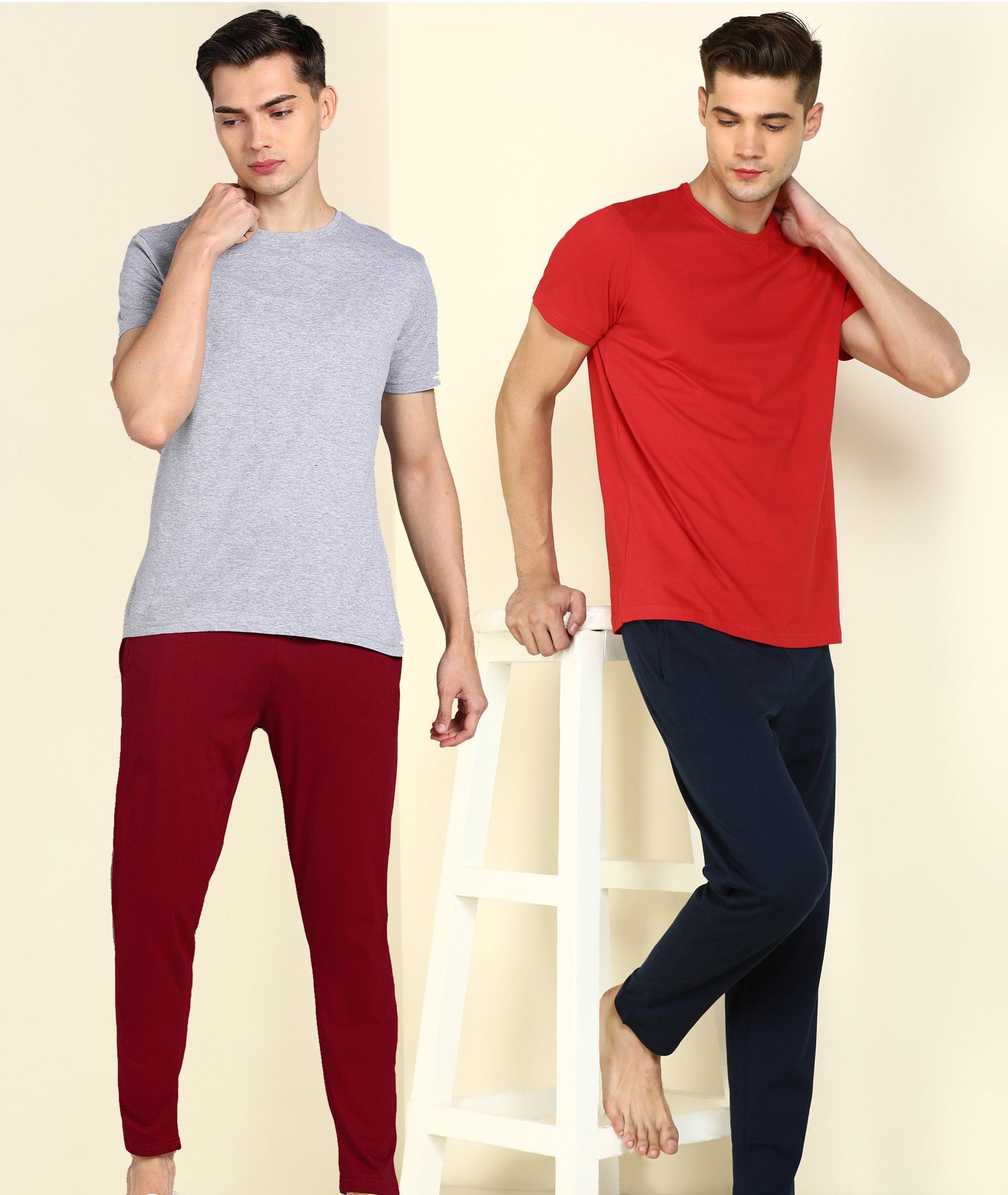 Mens Multicolours Combo T.Shirt& Pyjama Set - Young Trendz