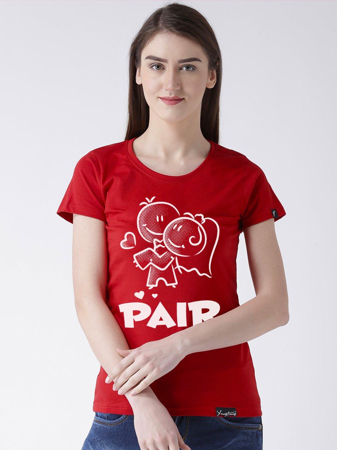 Perfect Printed Half Sleeve Black(Men) red(Women) Color Printed Couple Tshirts - Young Trendz