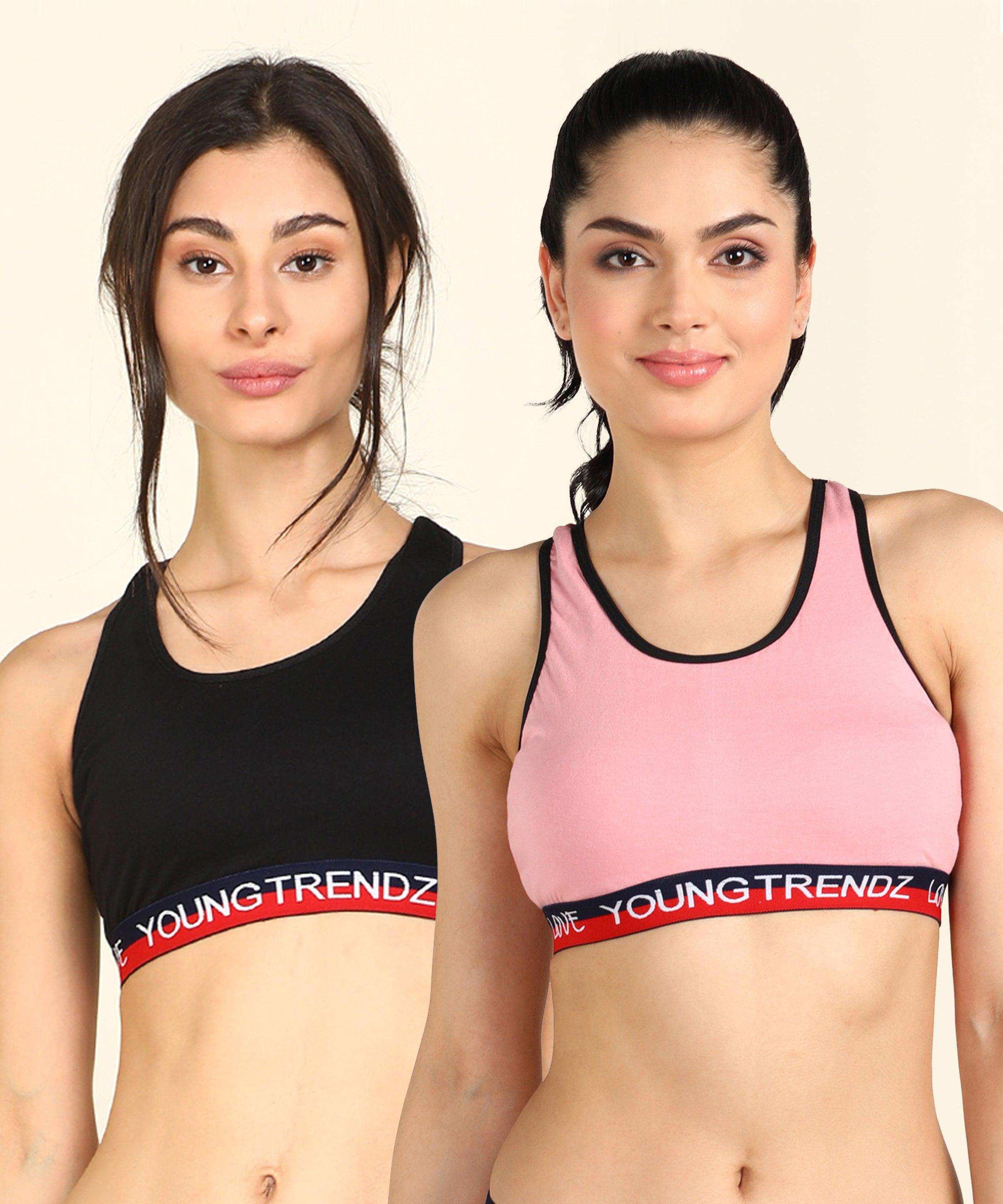 Womens Non Padded Love Elastic Combo Sports Bra - Young Trendz