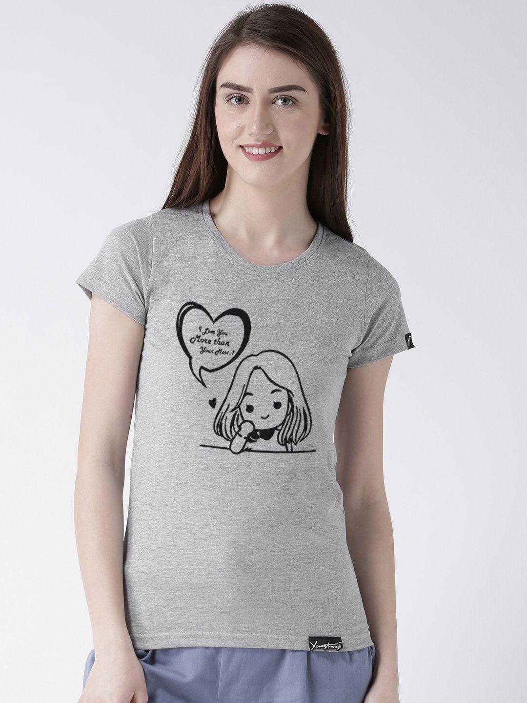 Love you Printed Red(Men) Grey(Women) Color Printed Couple Tshirts - Young Trendz