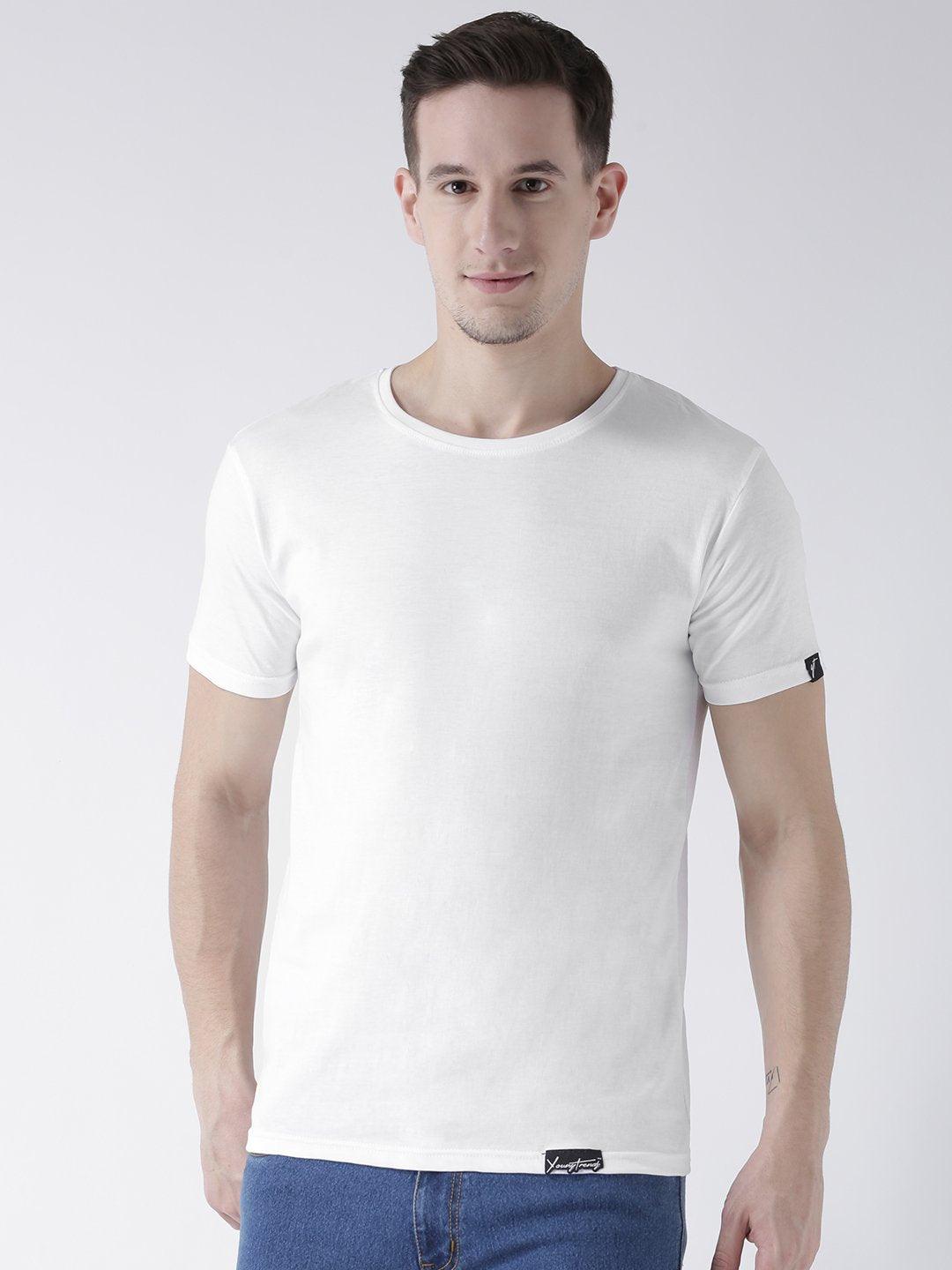DUO-Half Sleeve White Color Plain Couple Tshirts - Young Trendz
