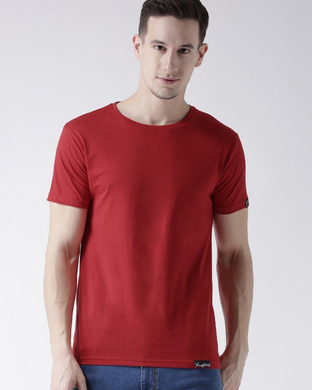 DUO-Half Sleeve Red Color Plain Couple Tshirts - Young Trendz