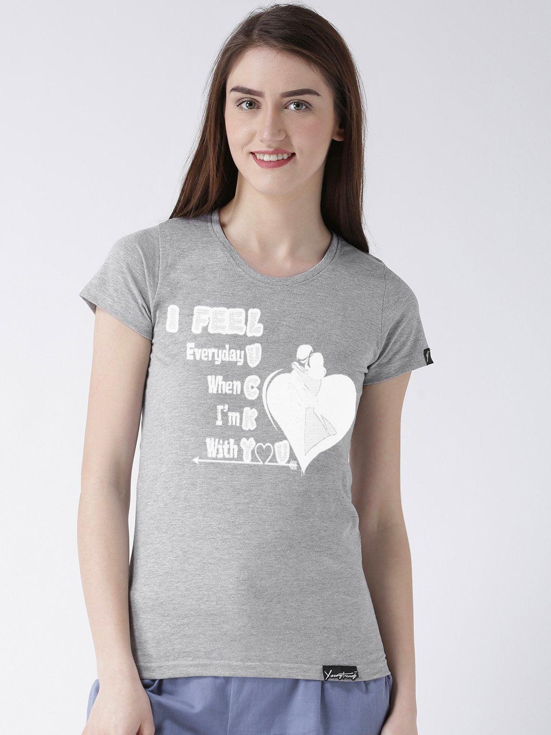 Lucky Printed Half Sleeve Red(Men) Grey(Women) Color Printed Couple Tshirts - Young Trendz