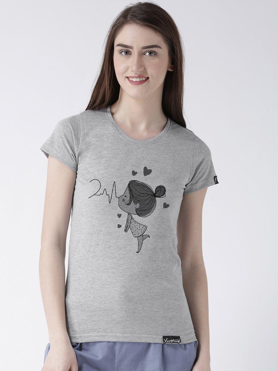 Pulse Printed Red(Men) Grey(Women) Color Printed Couple Tshirts - Young Trendz