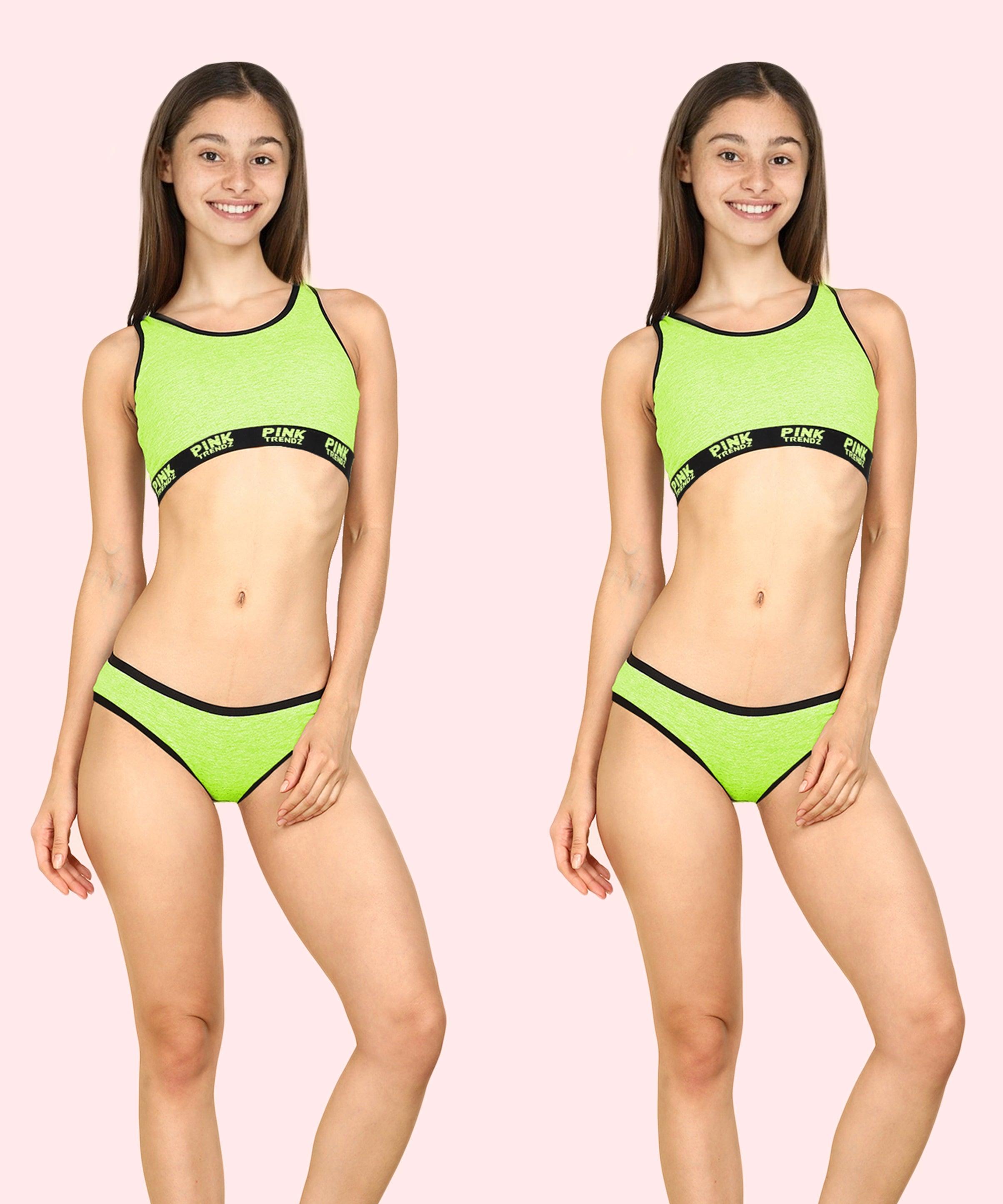 Girls Pink Trendz Sports Bar Bikini Combo lingerie Set(Pack of 2) - Young Trendz