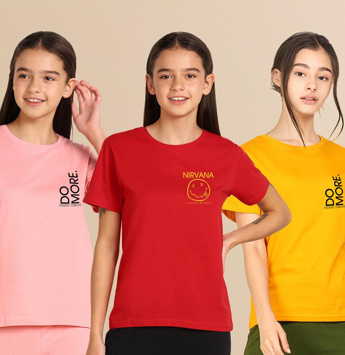 Young Trendz Girls Regular Fit Combo Printed Tshirt (Pack of 3) - Young Trendz