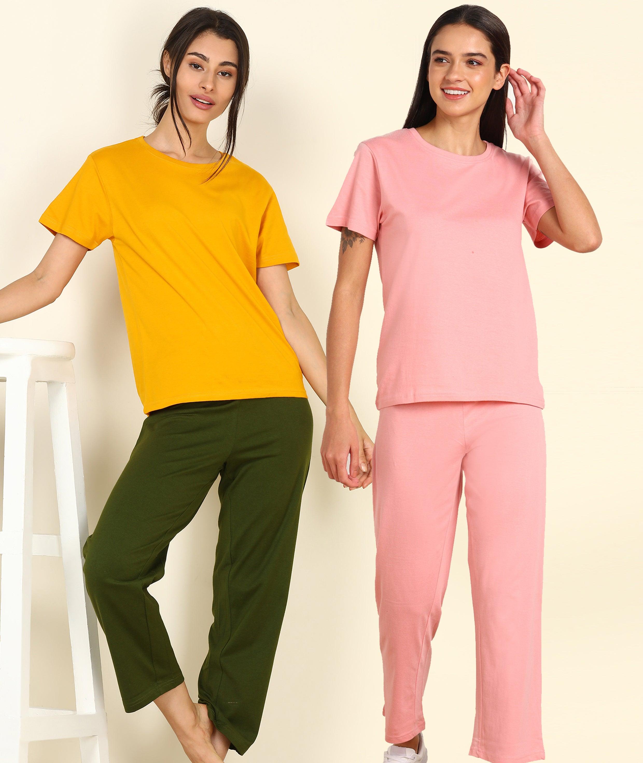 Women T-shirt & Pyjama Set Pure Soft Cotton - Combo Set - Young Trendz