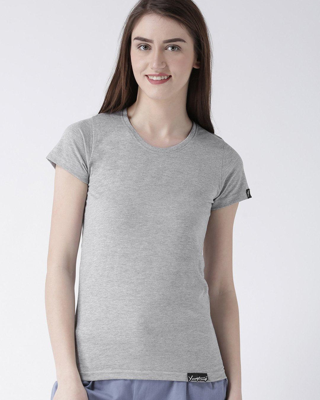 DUO-Half Sleeve Red(Men) Grey(Women) Color Plain Couple Tshirts - Young Trendz