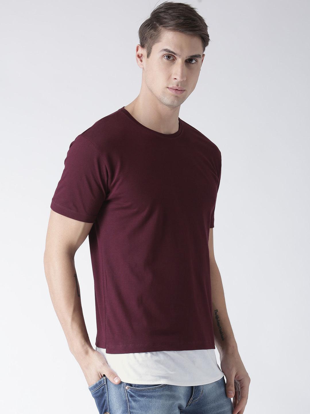 Mens Halfsleeve Layer Round hem Combo Solid Tshirts - Young Trendz