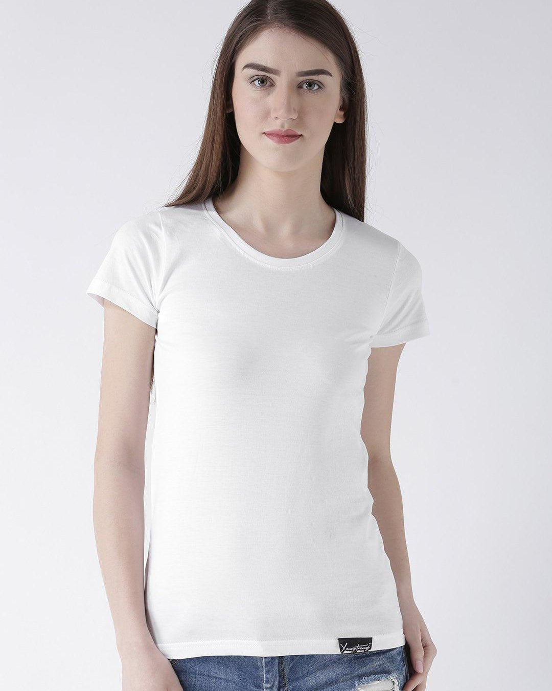 DUO-Half Sleeve White Color Plain Couple Tshirts - Young Trendz