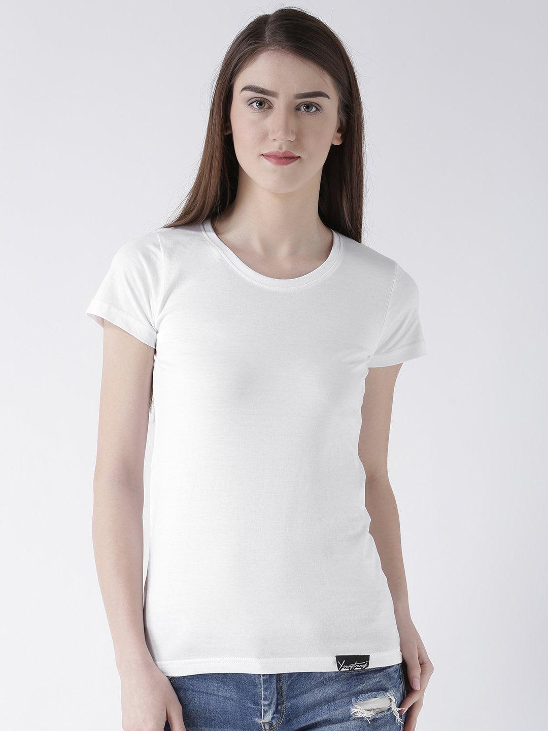 DUO-Half Sleeve White Color Plain Couple Tshirts - Young Trendz
