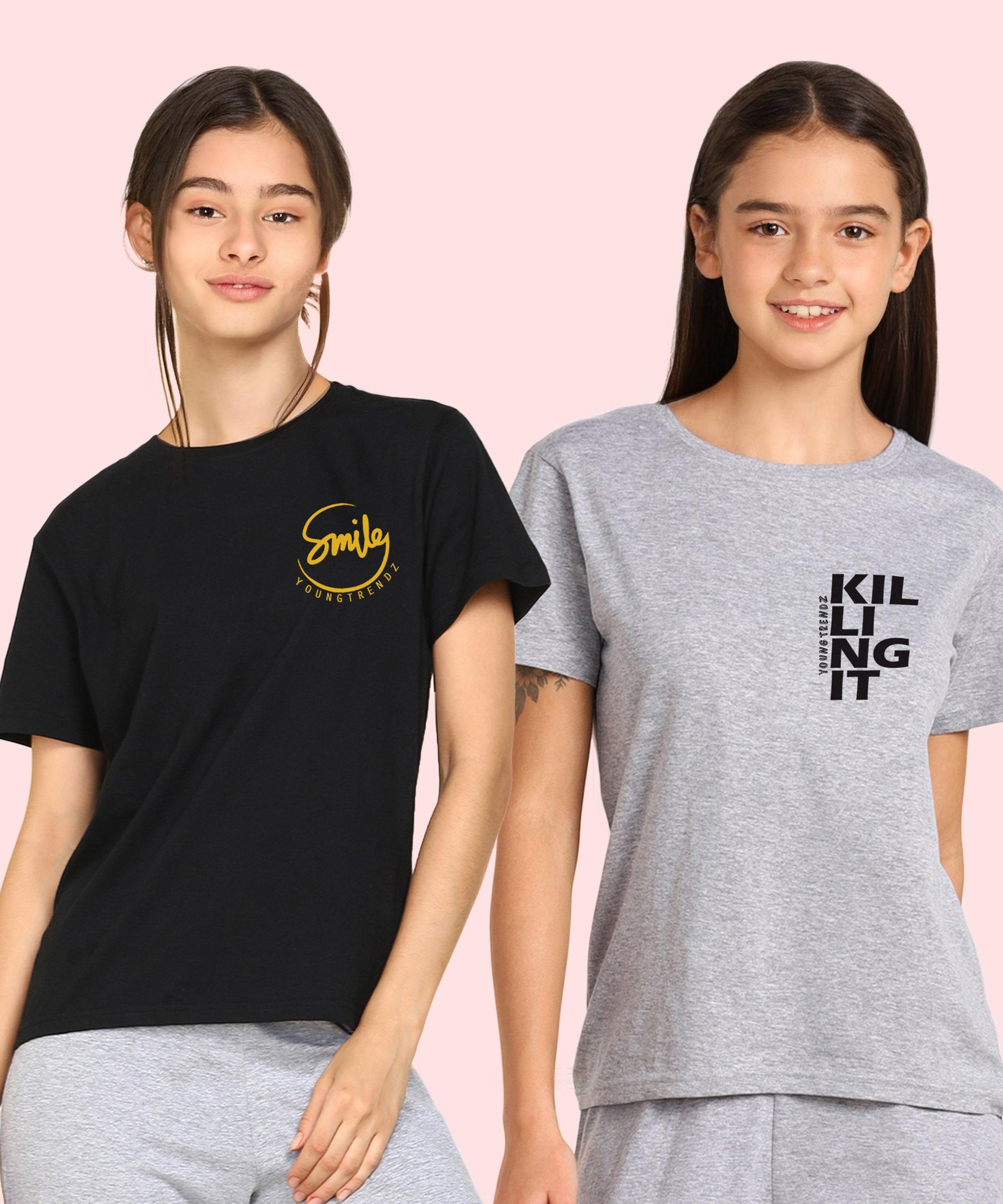 Young Trendz Girls Regular Fit Combo Printed Tshirt (Pack of 2) - Young Trendz