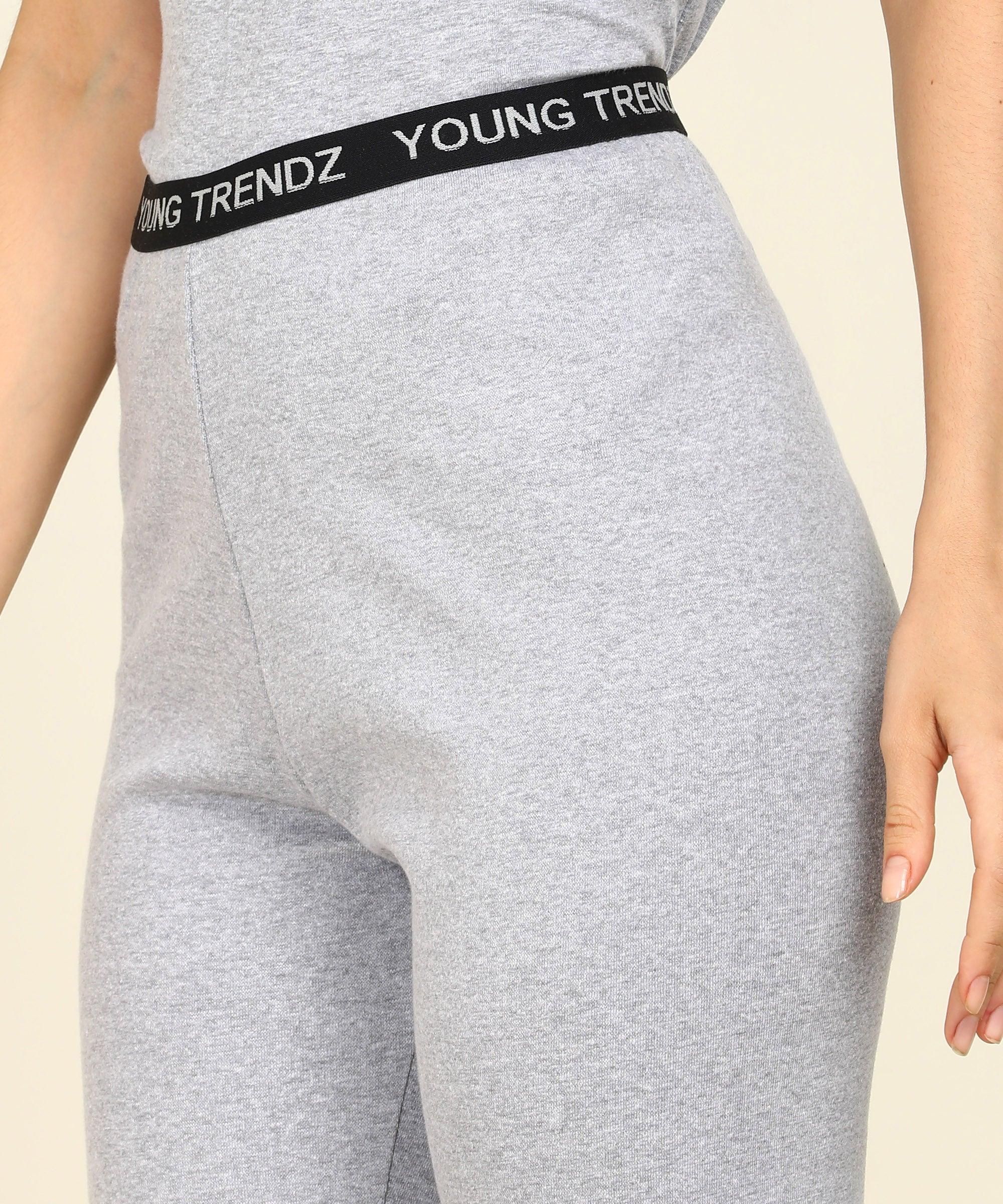 Womens Lounge Wear Regular Fit T-Shirt And Solid Tights Set - Young Trendz