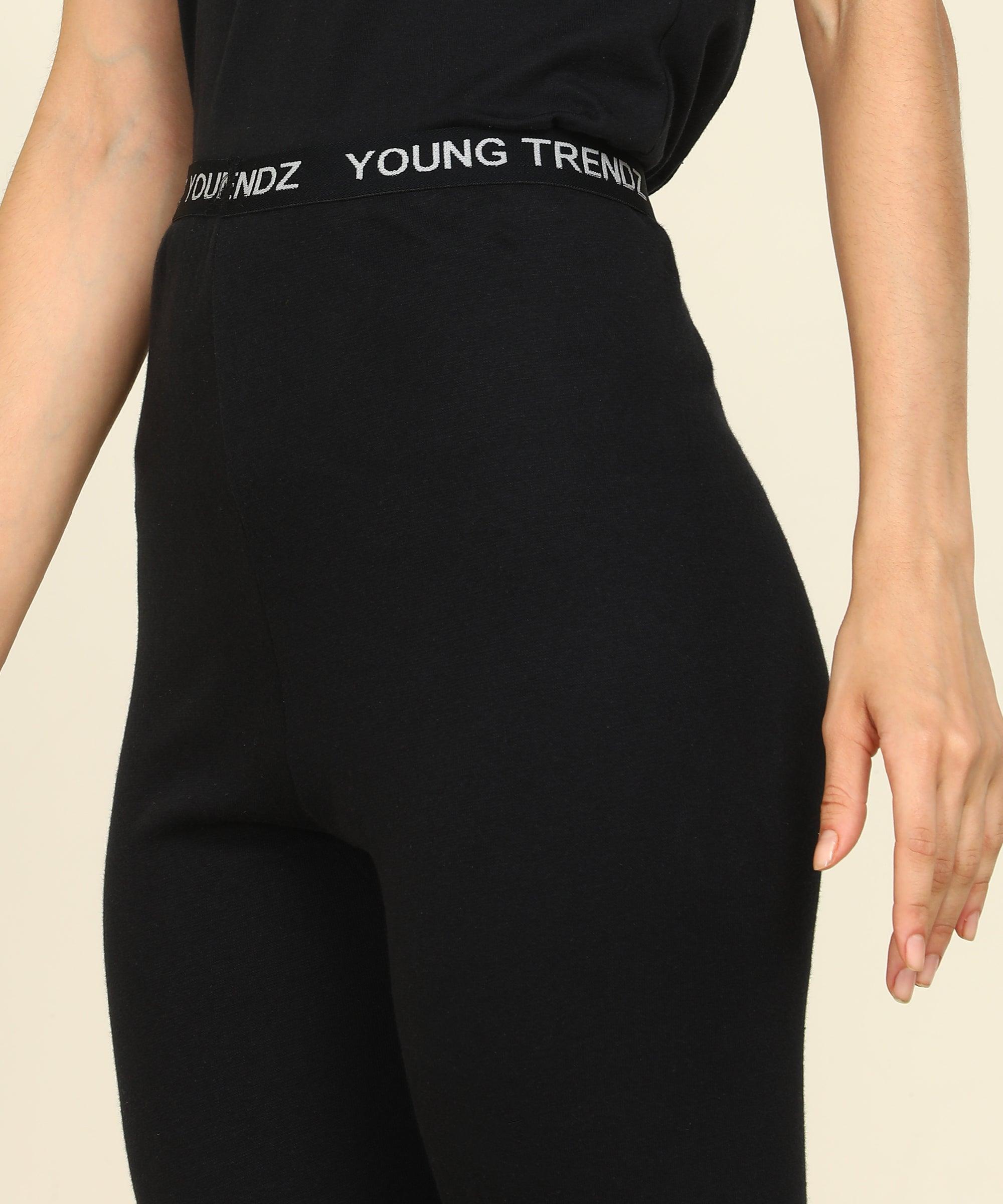 Womens Lounge Wear Regular Fit T-Shirt And Solid Tights Set - Young Trendz