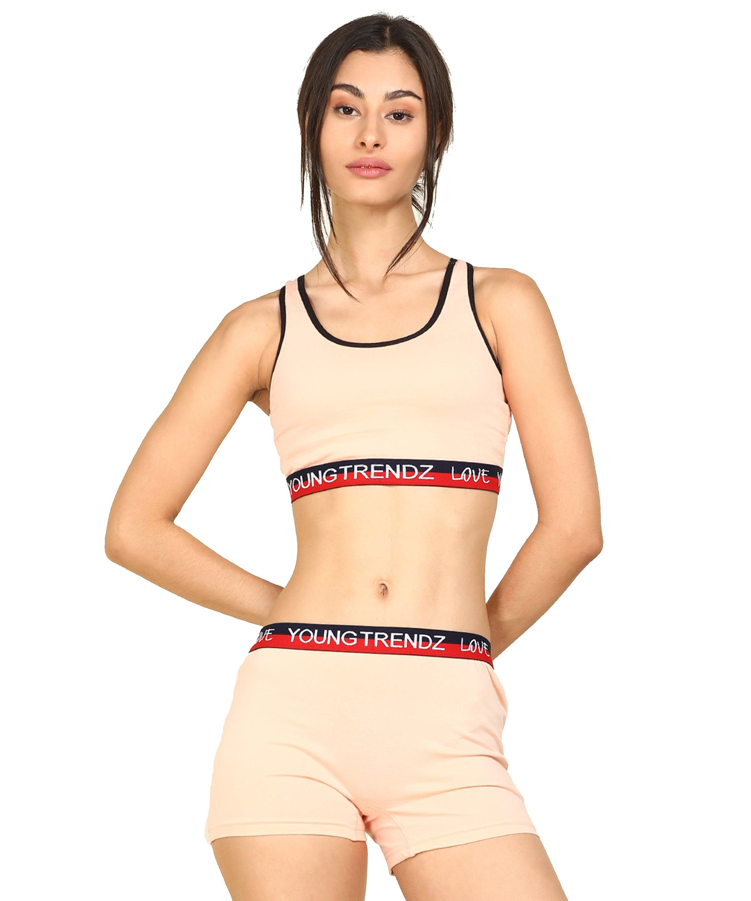 Womens Non Padded Love Elastic Combo Sports Bra - Young Trendz