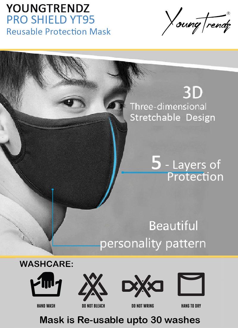 Young trendz Anti-Pollution -Virus Saftey -Bike Rider -Cotton Mask (Pack of 3) (Black, Free Size, Pack of 3) - Young Trendz
