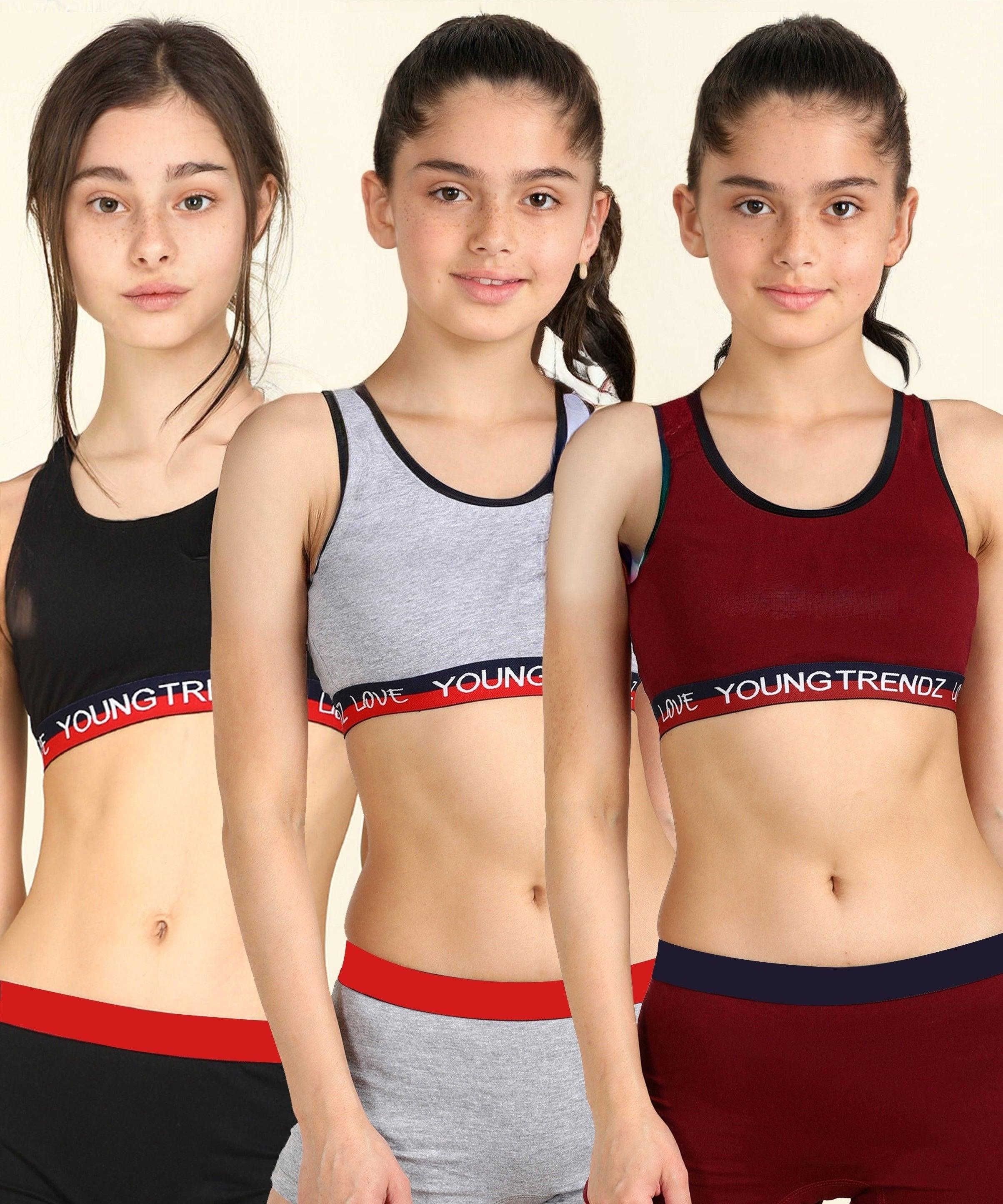 Young Trendz Girls Non Padded Love Elastic Combo Sports Bra(Pack of 3) - Young Trendz