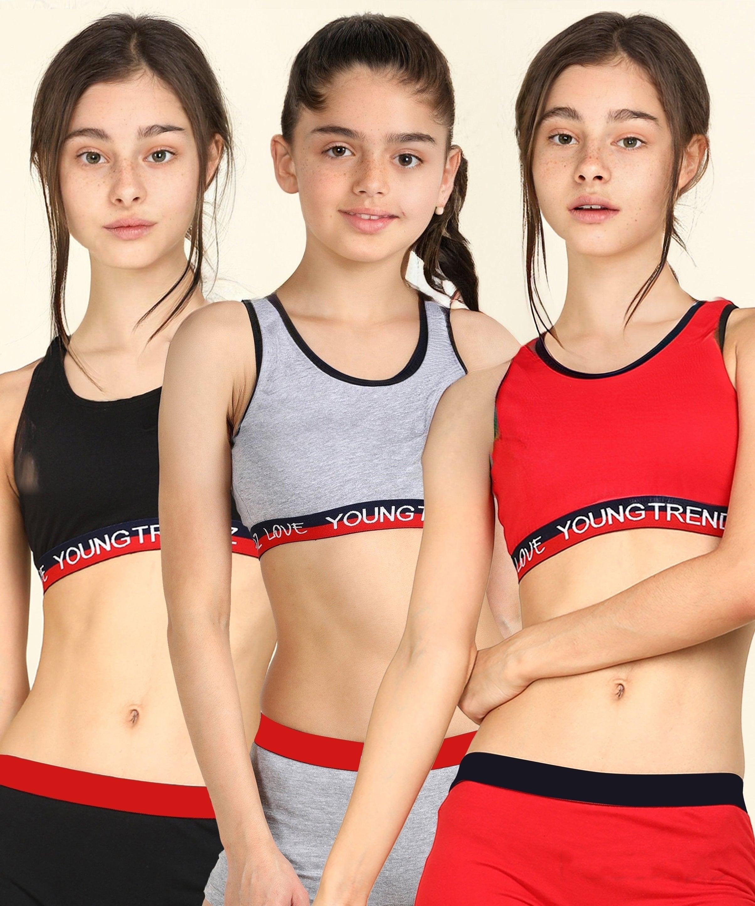 Young Trendz Girls Non Padded Love Elastic Combo Sports Bra(Pack of 3) - Young Trendz