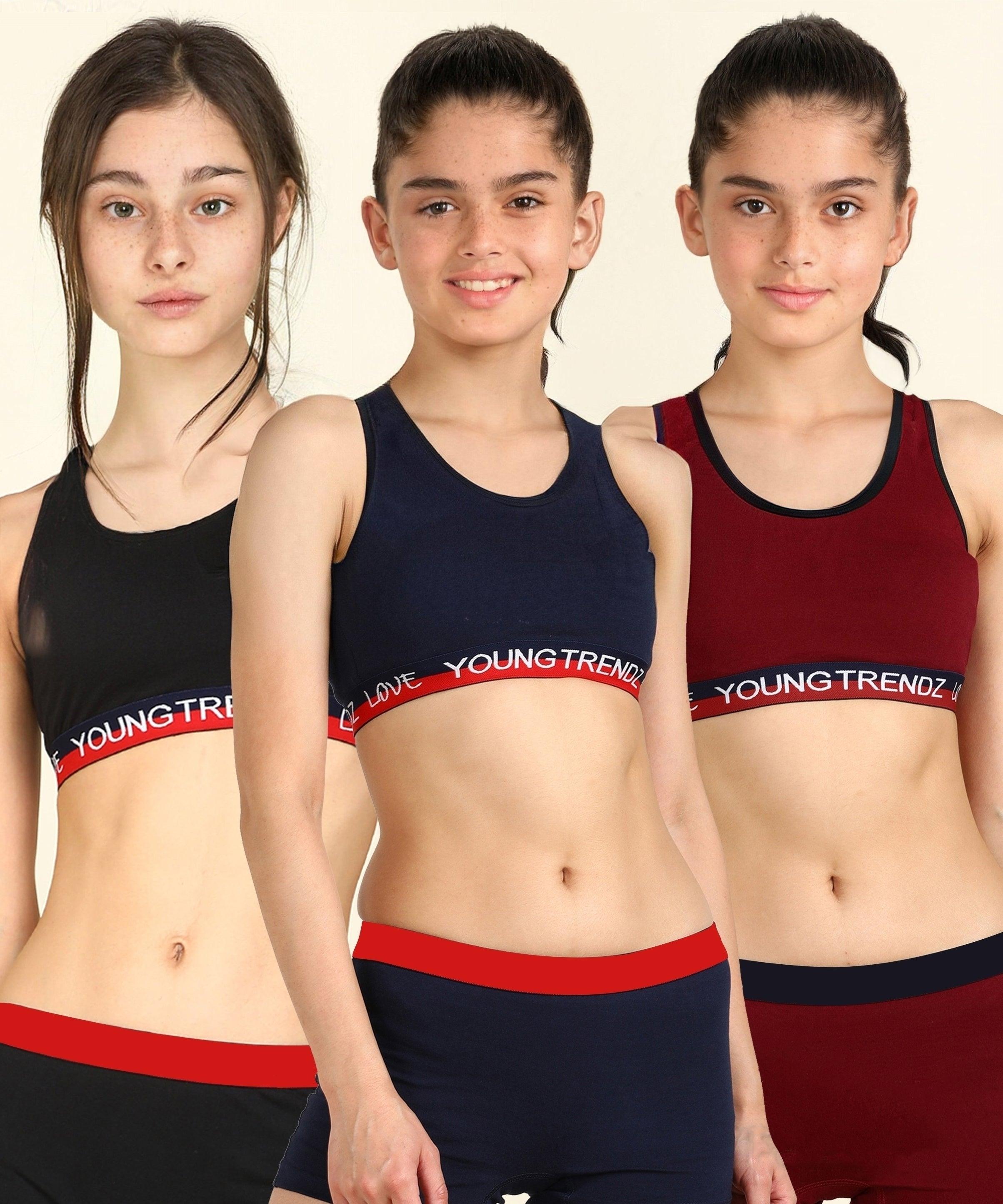 Young Trendz Girls Non Padded Love Elastic Combo Sports Bra(Pack of 3) - Young Trendz