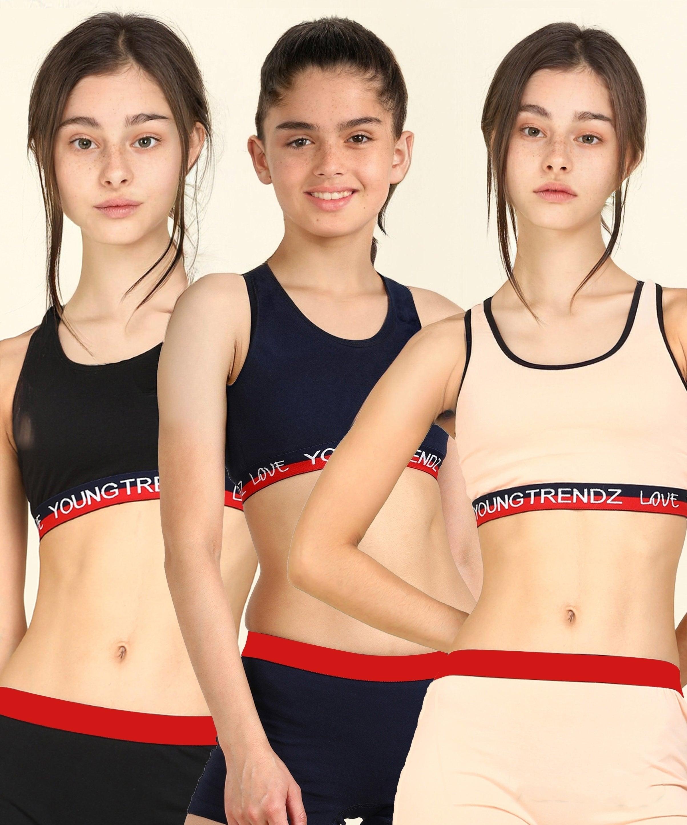Young Trendz Girls Non Padded Love Elastic Combo Sports Bra(Pack of 3) - Young Trendz