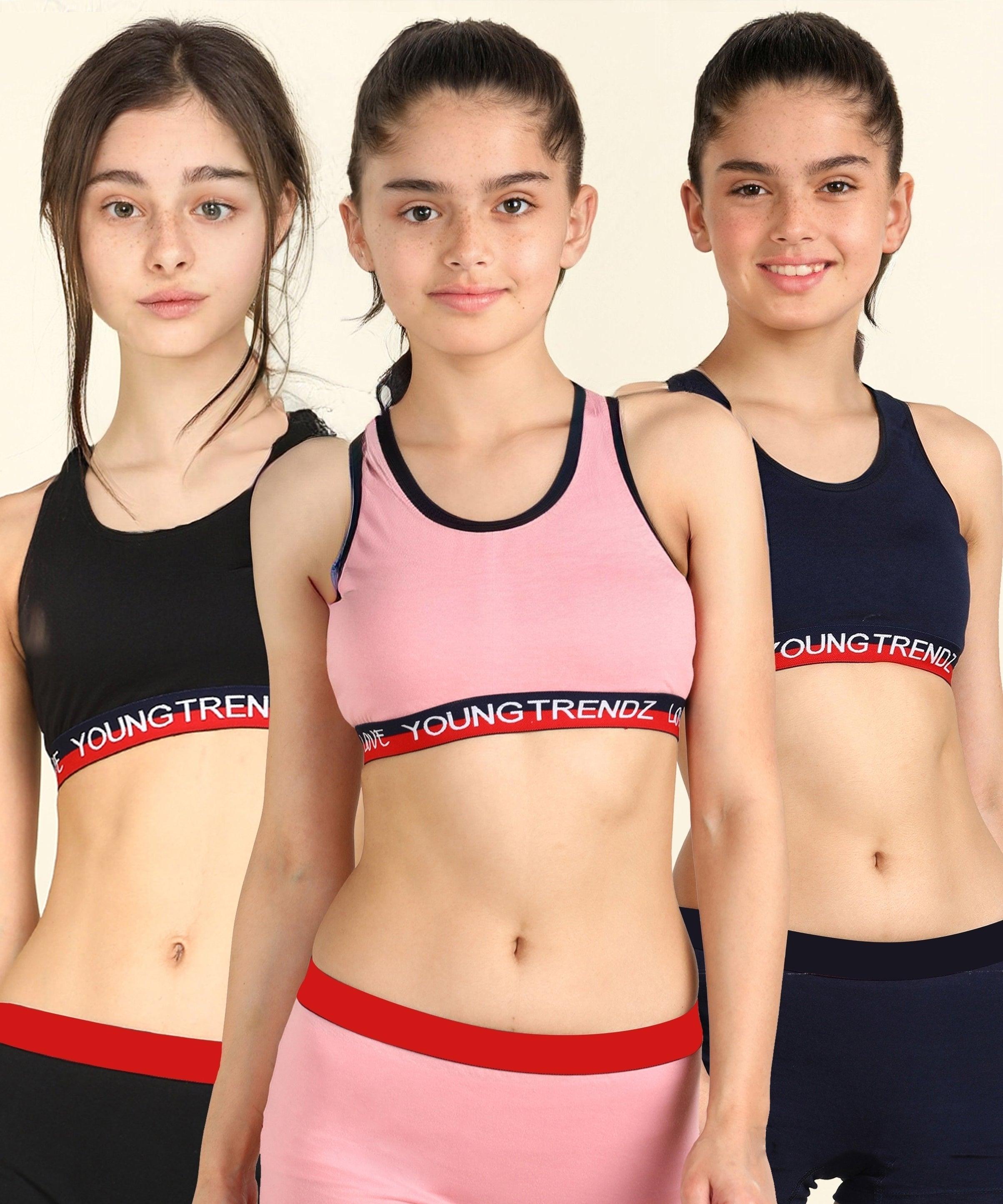 Young Trendz Girls Non Padded Love Elastic Combo Sports Bra(Pack of 3) - Young Trendz