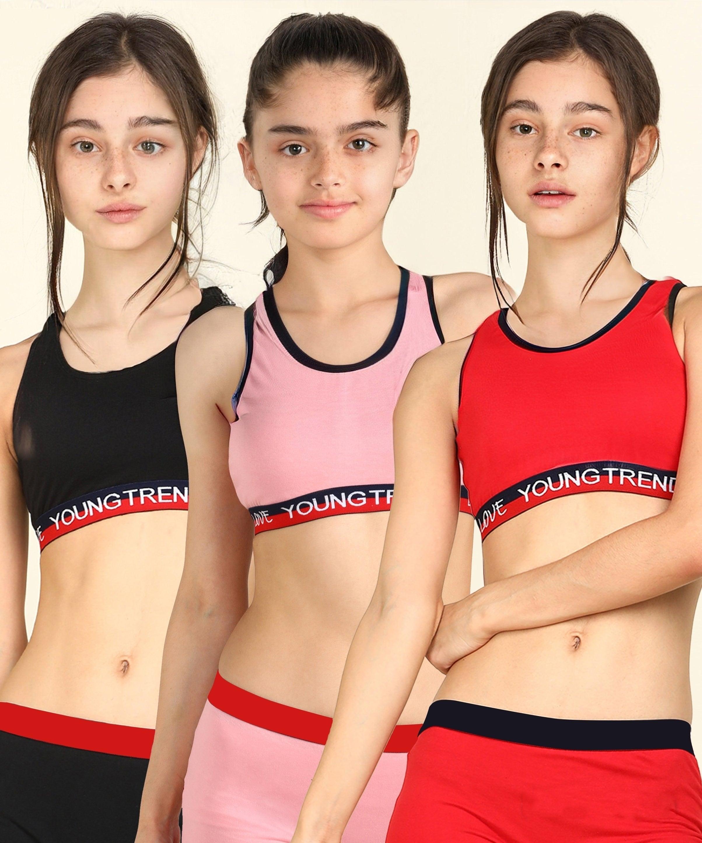 Young Trendz Girls Non Padded Love Elastic Combo Sports Bra(Pack of 3) - Young Trendz