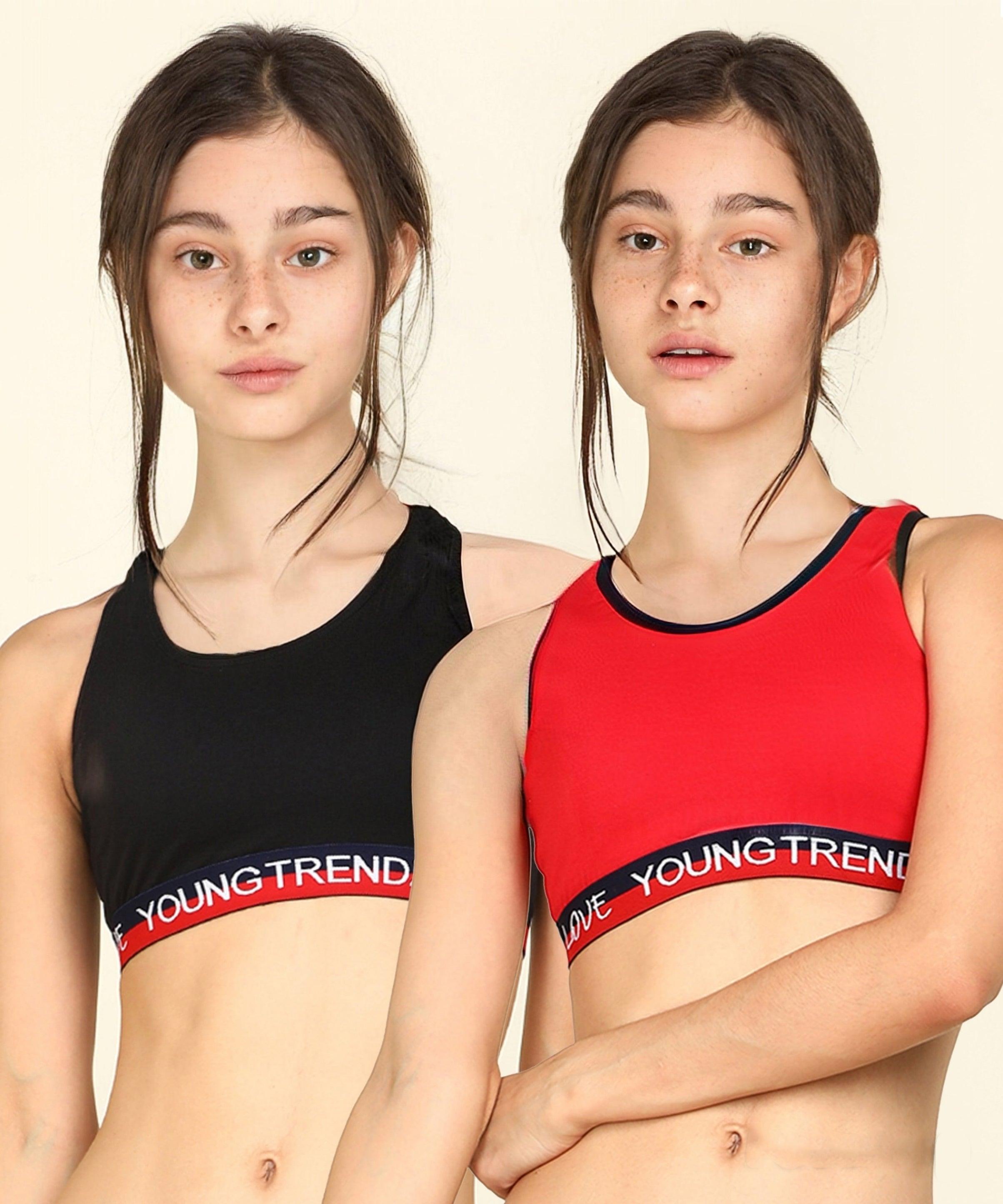 Young Trendz Girls Non Padded Love Elastic Combo Sports Bra(Pack of 2) - Young Trendz