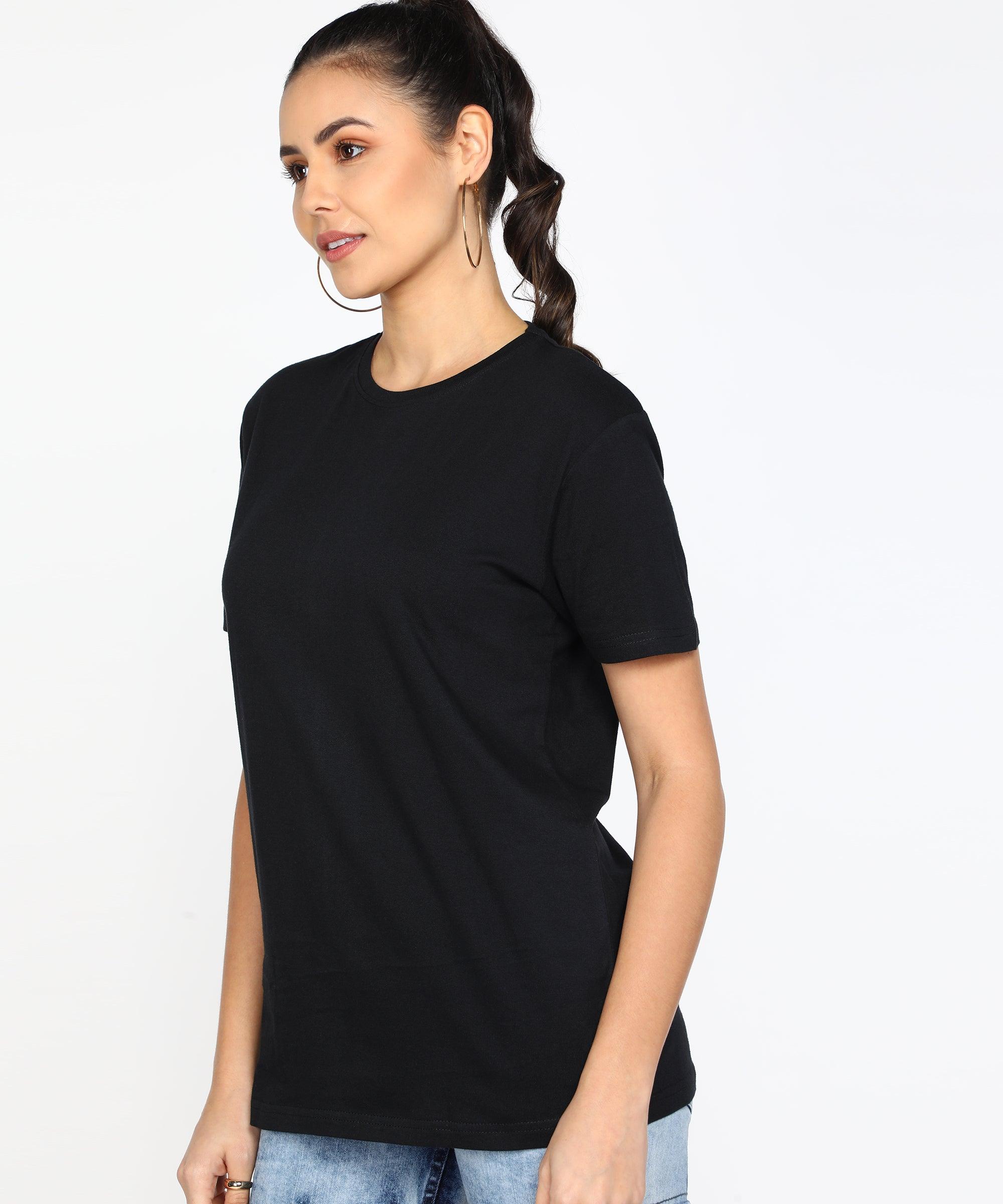 Solid Womens Oversize Tshirt Solid Men Round Neck Black T-Shirt - Young Trendz