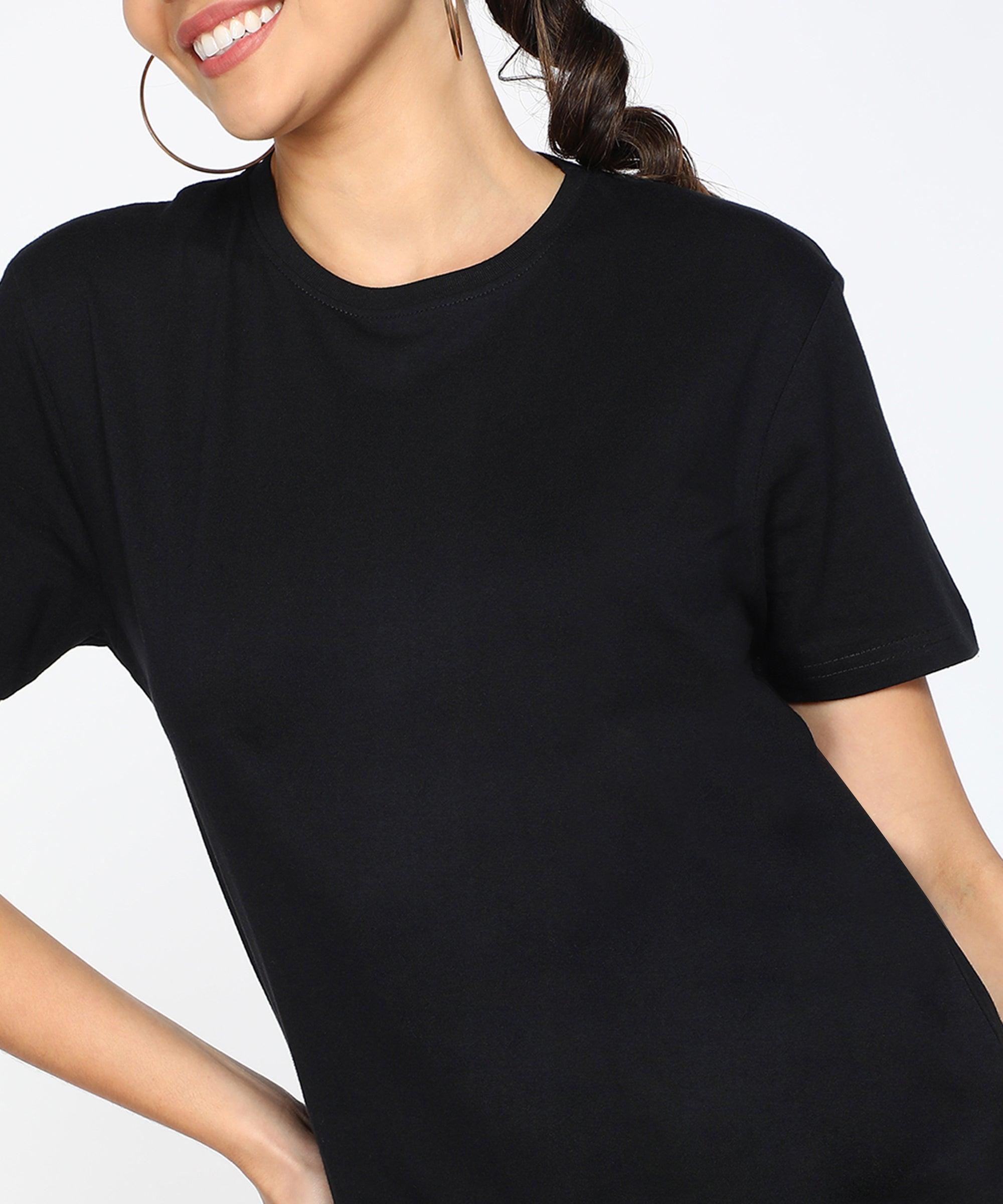 Solid Womens Oversize Tshirt Solid Men Round Neck Black T-Shirt - Young Trendz