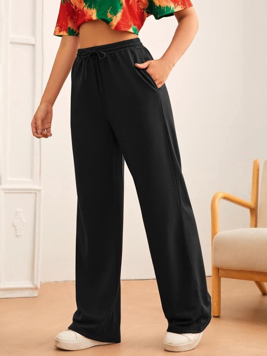 Womens Solid Loose Track Pants (Black) - Young Trendz
