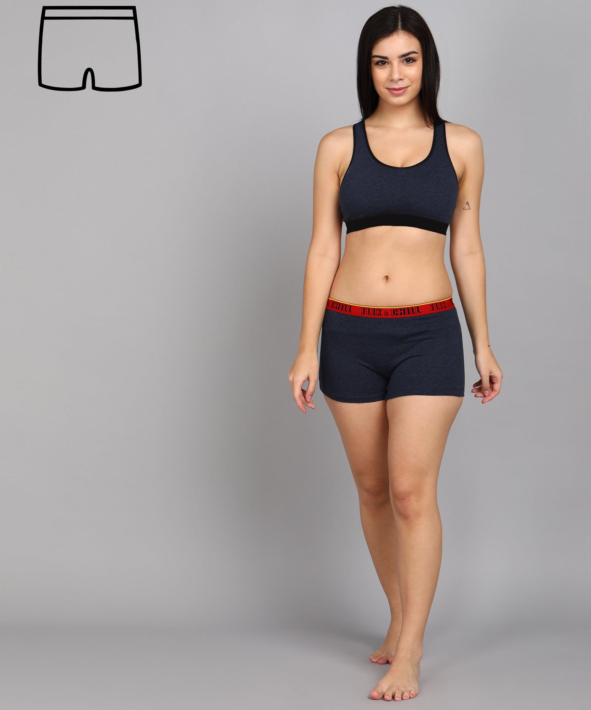 Womens Non Padded FLIXCHILL Combo Boys Shorts Navy Melange (Pack of 3) - Young Trendz