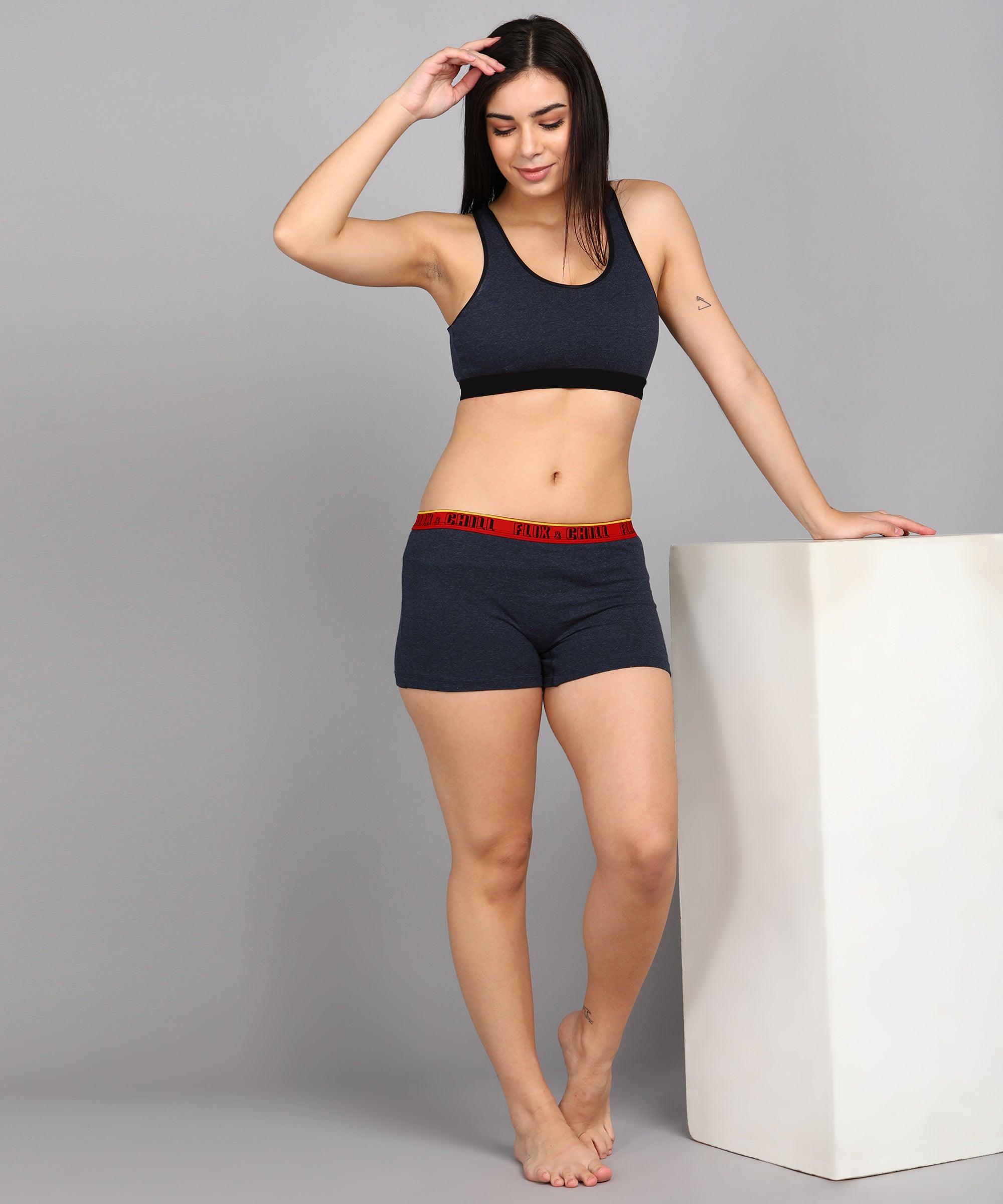 Womens Non Padded FLIXCHILL Combo Boys Shorts Navy Melange (Pack of 3) - Young Trendz