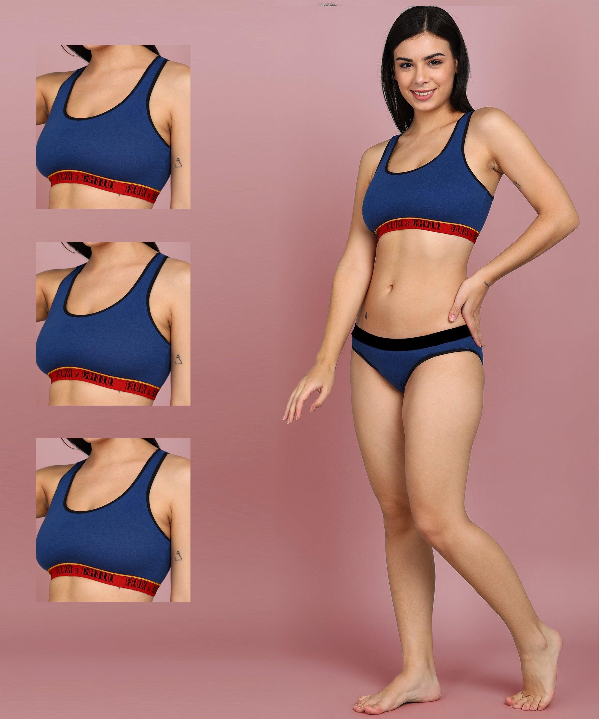 Womens Non Padded FLIXCHILL Combo Sports Bra (Pack of 3) - Young Trendz