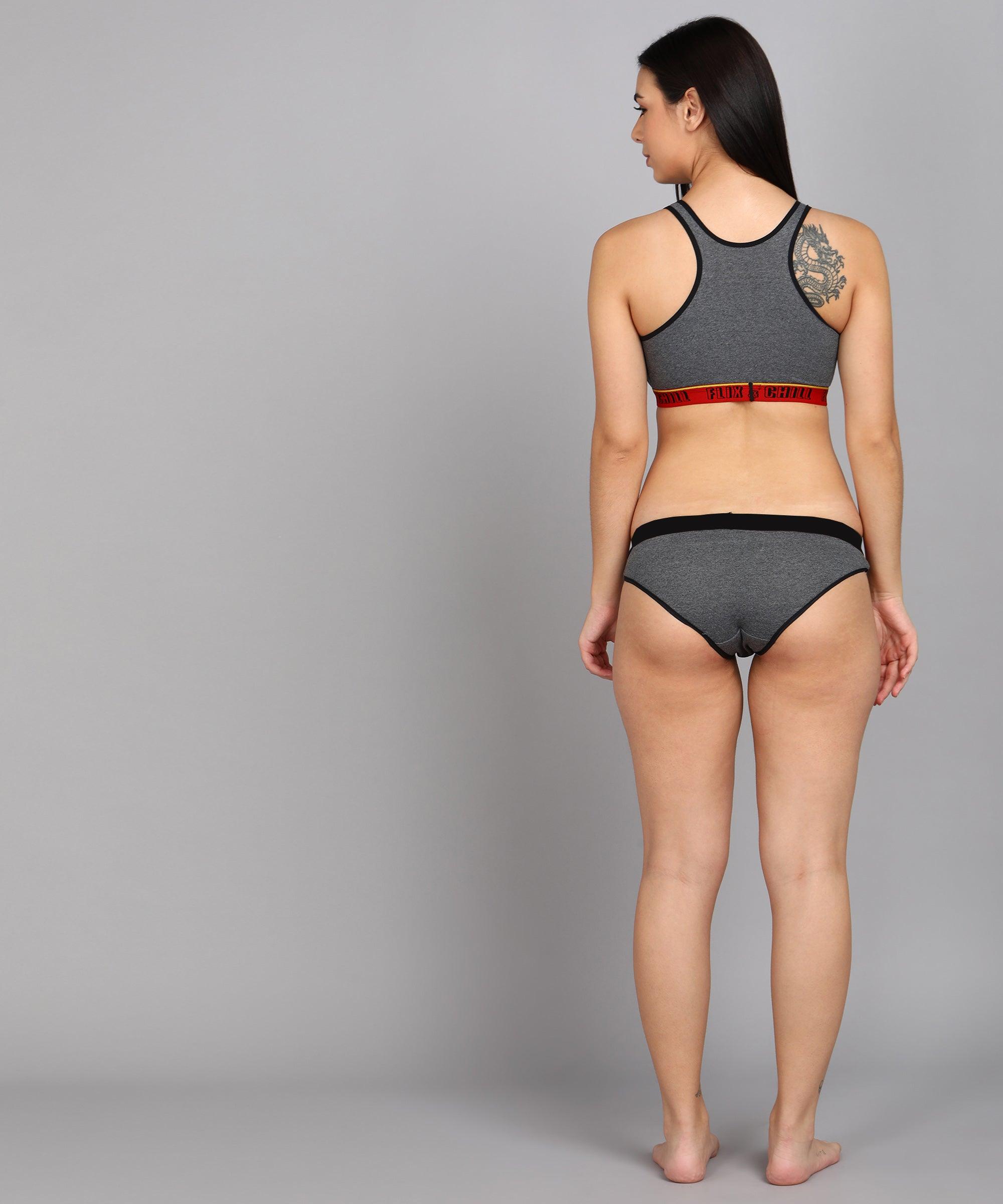 Women Flixchil Inner Sports Bra Grey Melange - Young Trendz