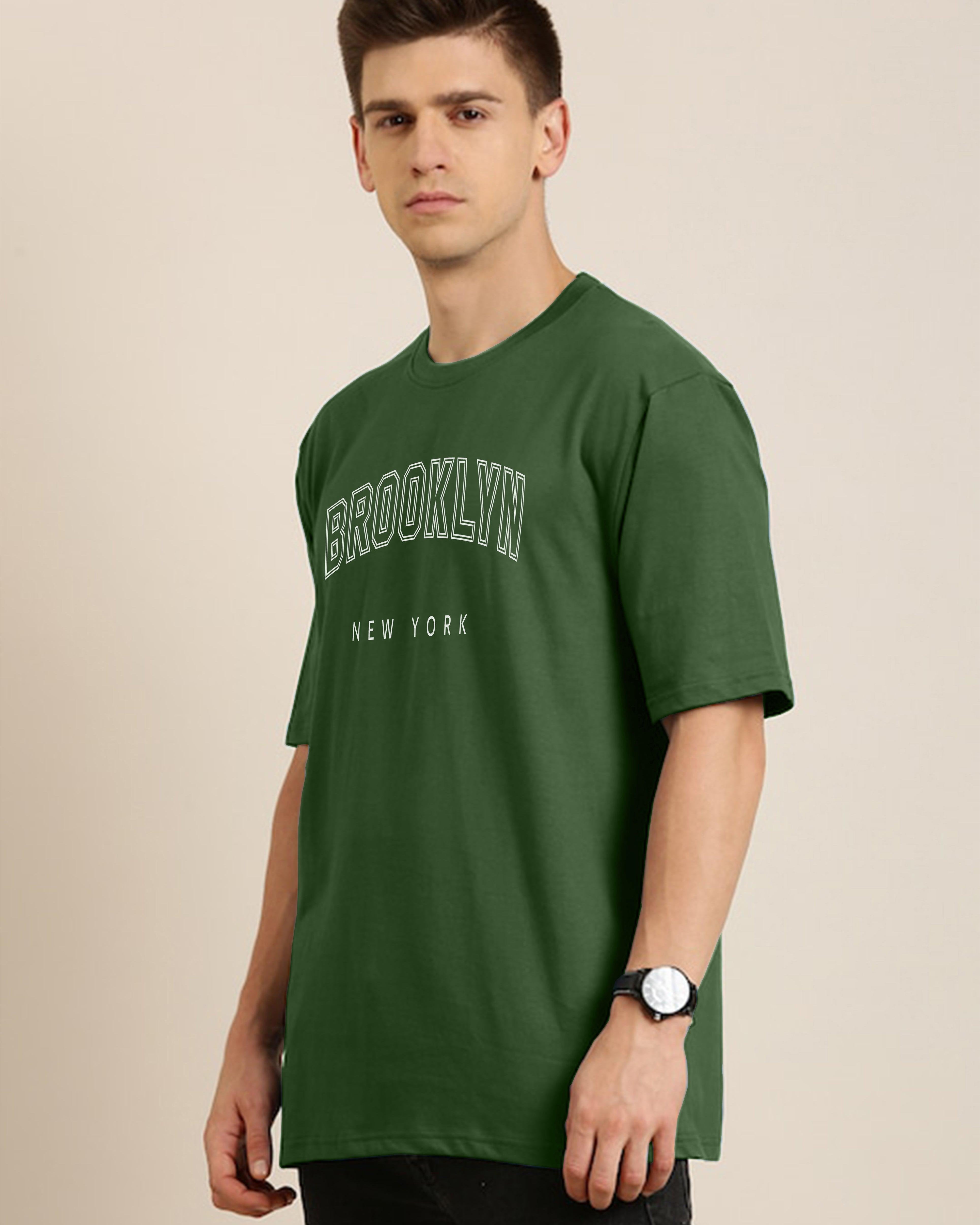 Mens Unisex Over Size Printed Olive Color Tshirts - Young Trendz