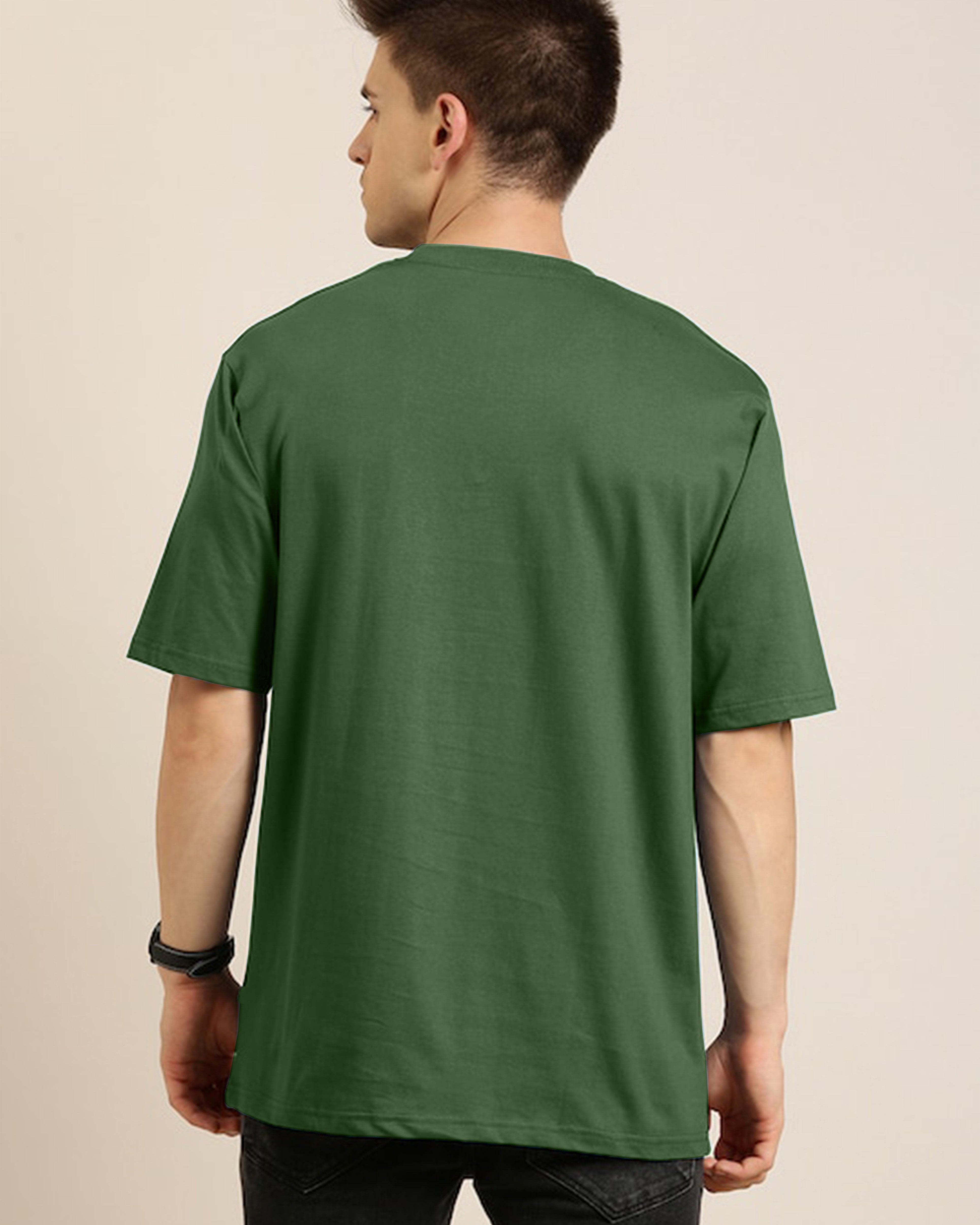 Mens Unisex Over Size Printed Olive Color Tshirts - Young Trendz